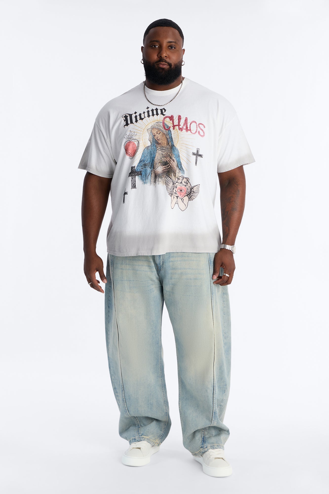 Divine Chaos Oversized Short Sleeve Tee - White Fashion Nova