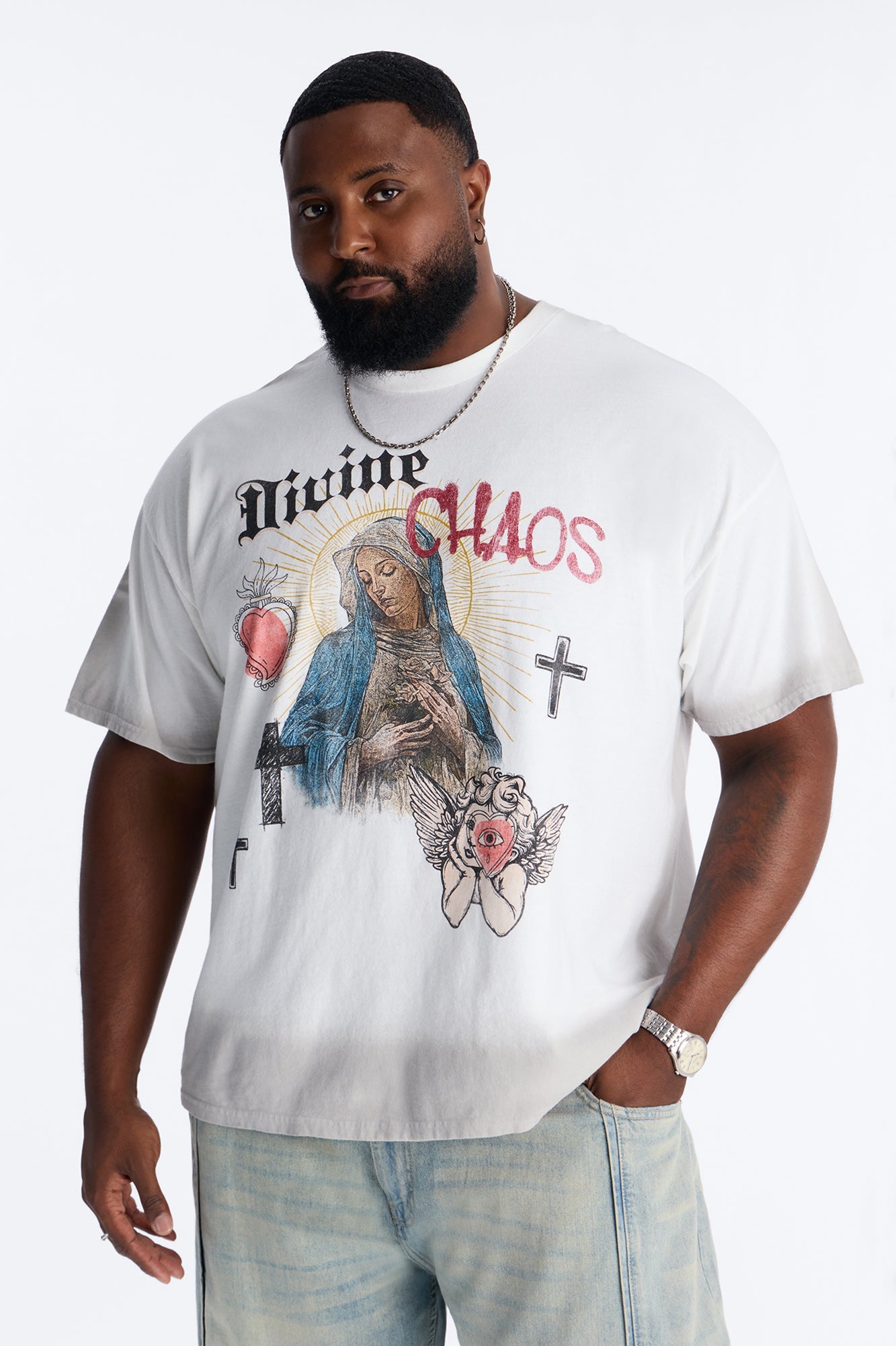 Divine Chaos Oversized Short Sleeve Tee - White Fashion Nova