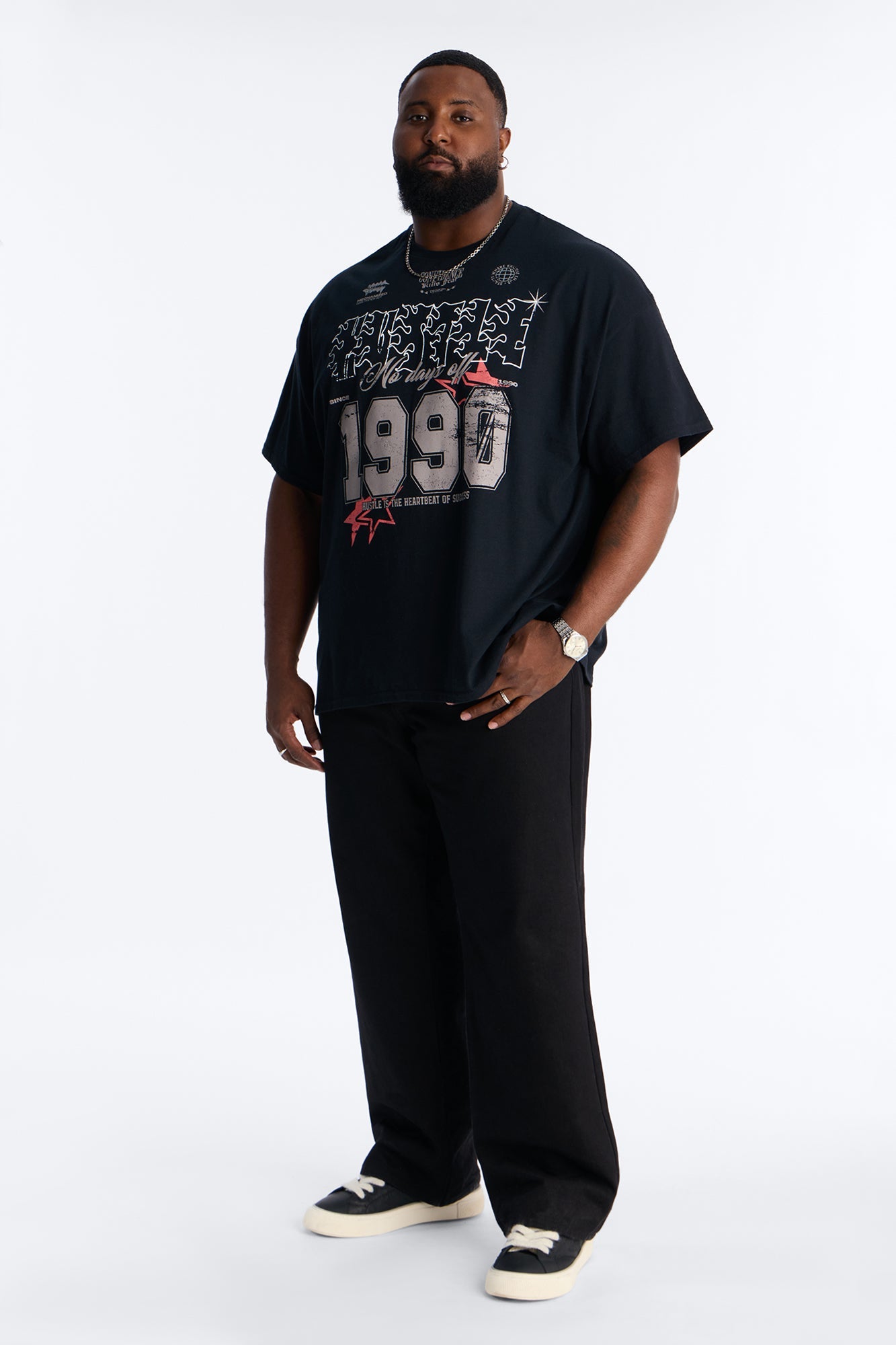 Hustle No Days Off Oversized Short Sleeve Tee - Black Fashion Nova