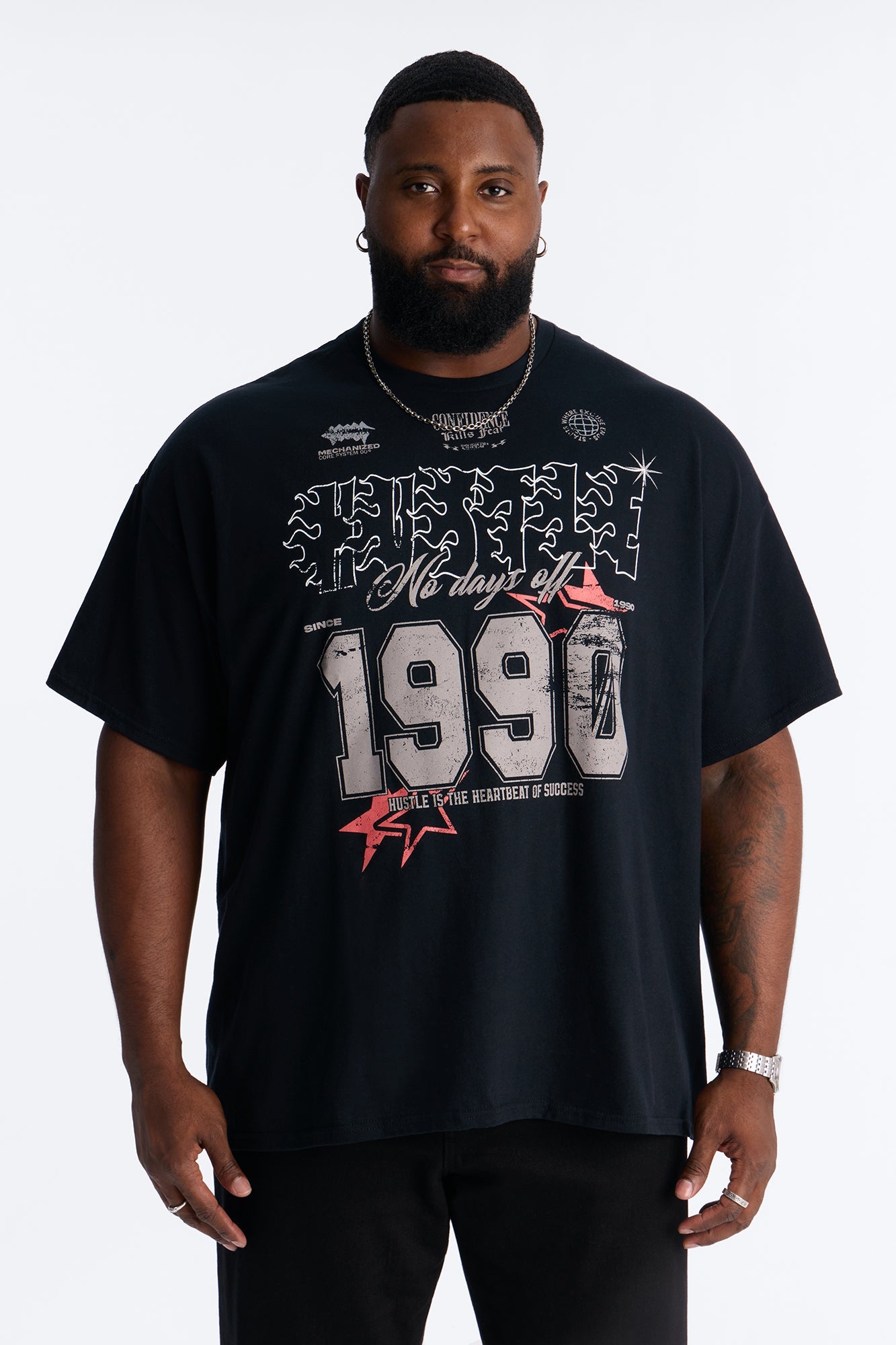 Hustle No Days Off Oversized Short Sleeve Tee - Black Fashion Nova