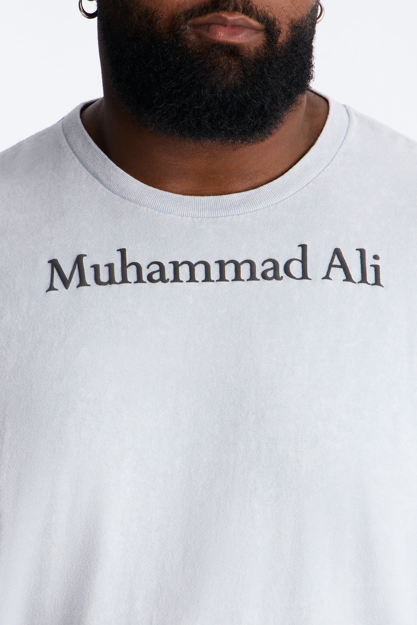 Muhammad Ali Sting Like A Bee Puff Print Short Sleeve Tee - Grey Mineral Wash Fashion Nova