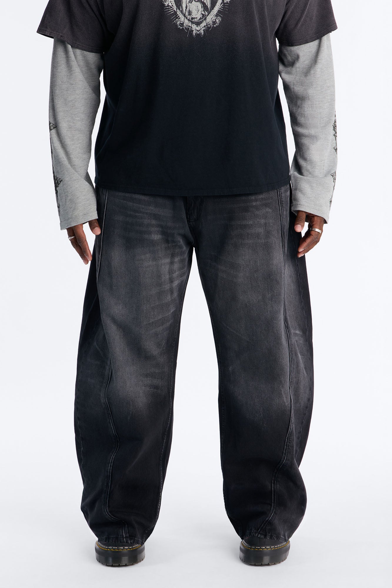 Barrel Led On Panel Jean - Black Wash Fashion Nova