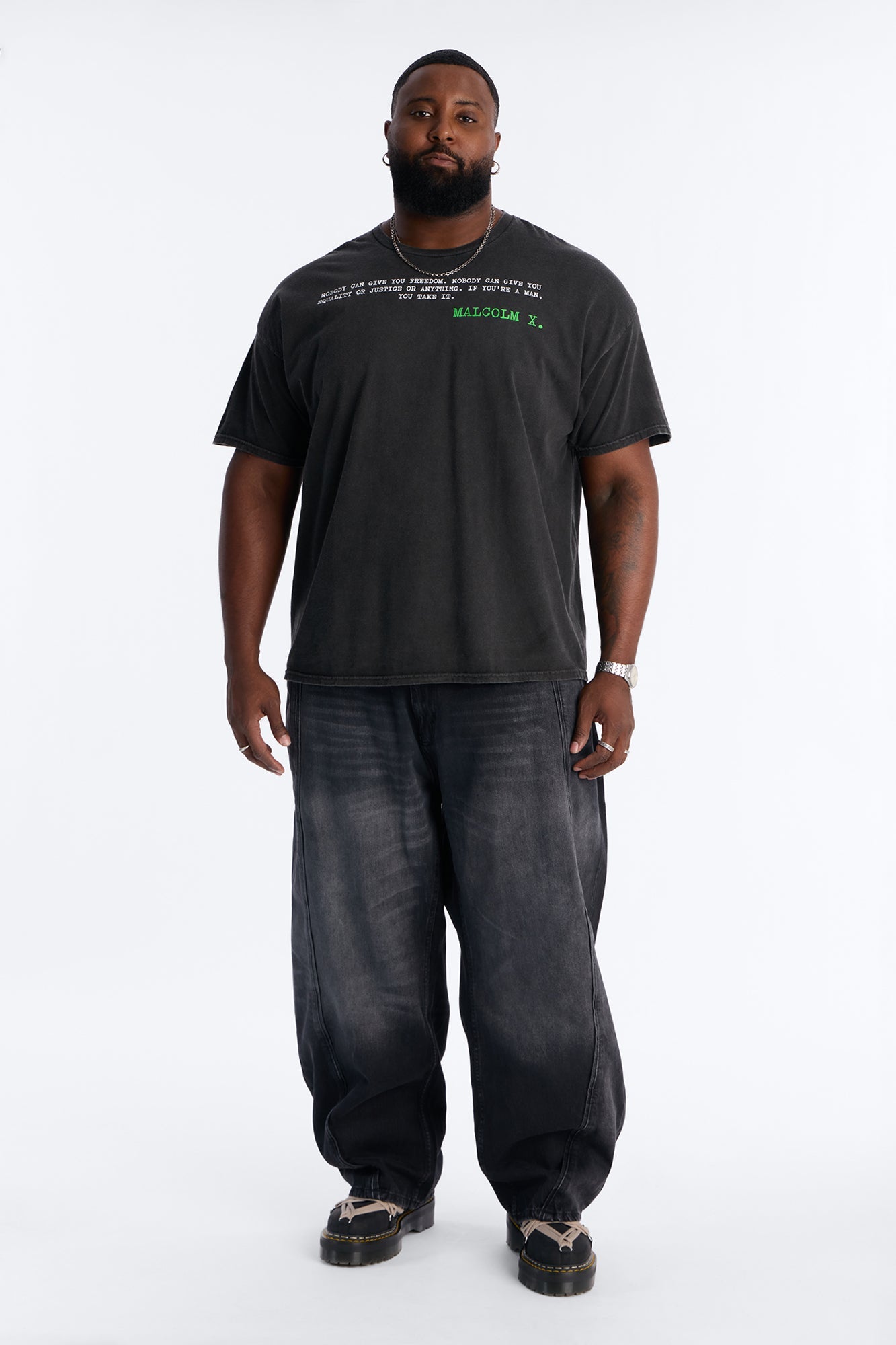 The Voice Of Malcom X Short Sleeve Tee - Black Wash Fashion Nova