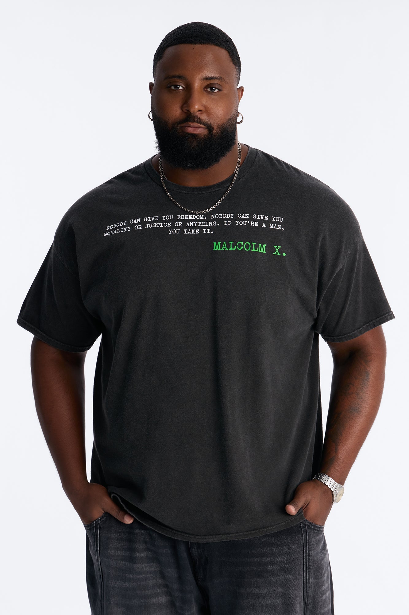 The Voice Of Malcom X Short Sleeve Tee - Black Wash Fashion Nova