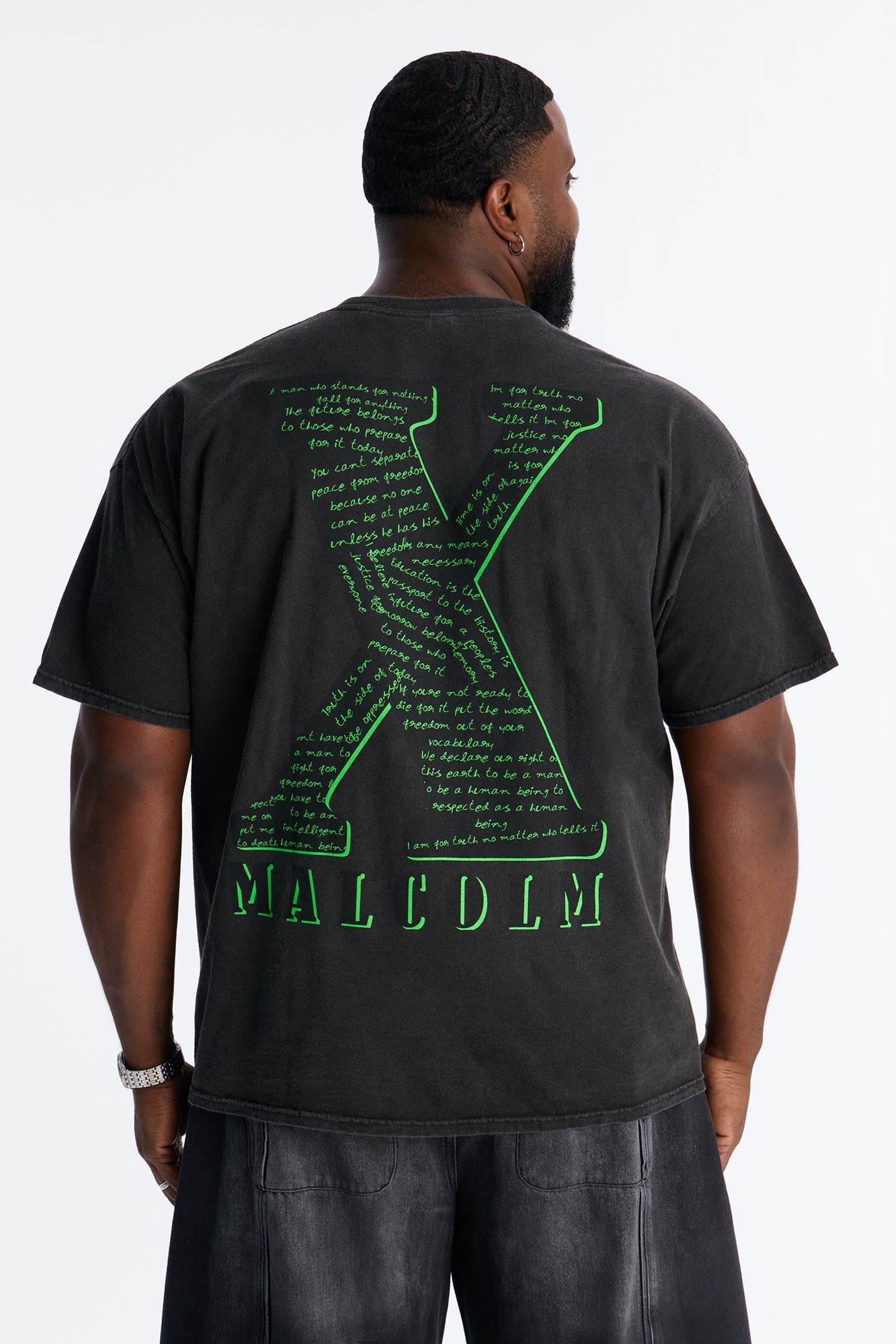 The Voice Of Malcom X Short Sleeve Tee - Black Wash Fashion Nova