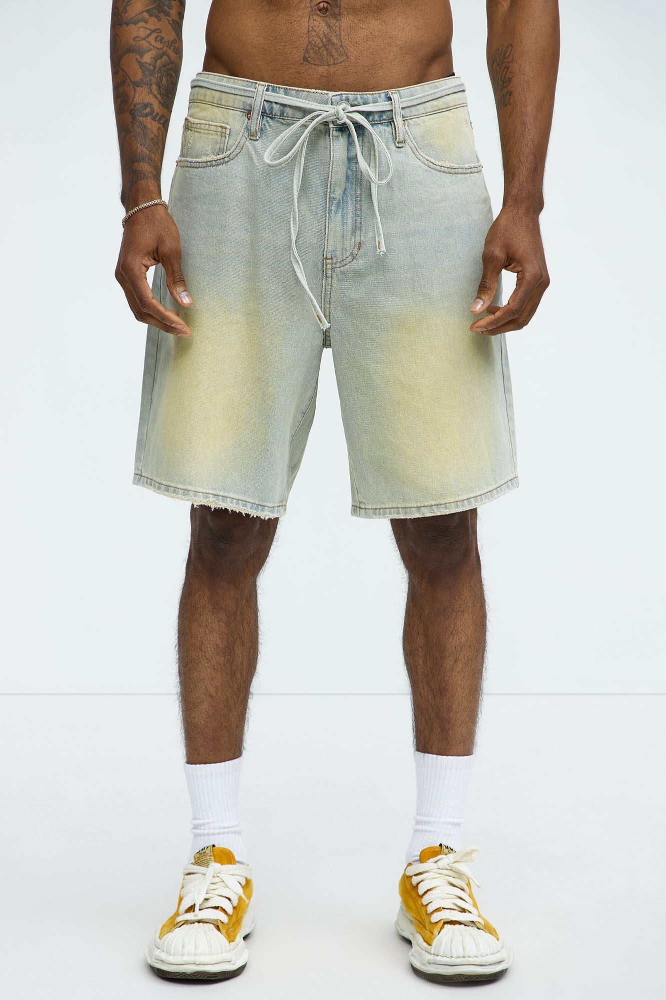 Drawstring Belt Relaxed Denim Shorts - Vintage Blue Wash Fashion Nova