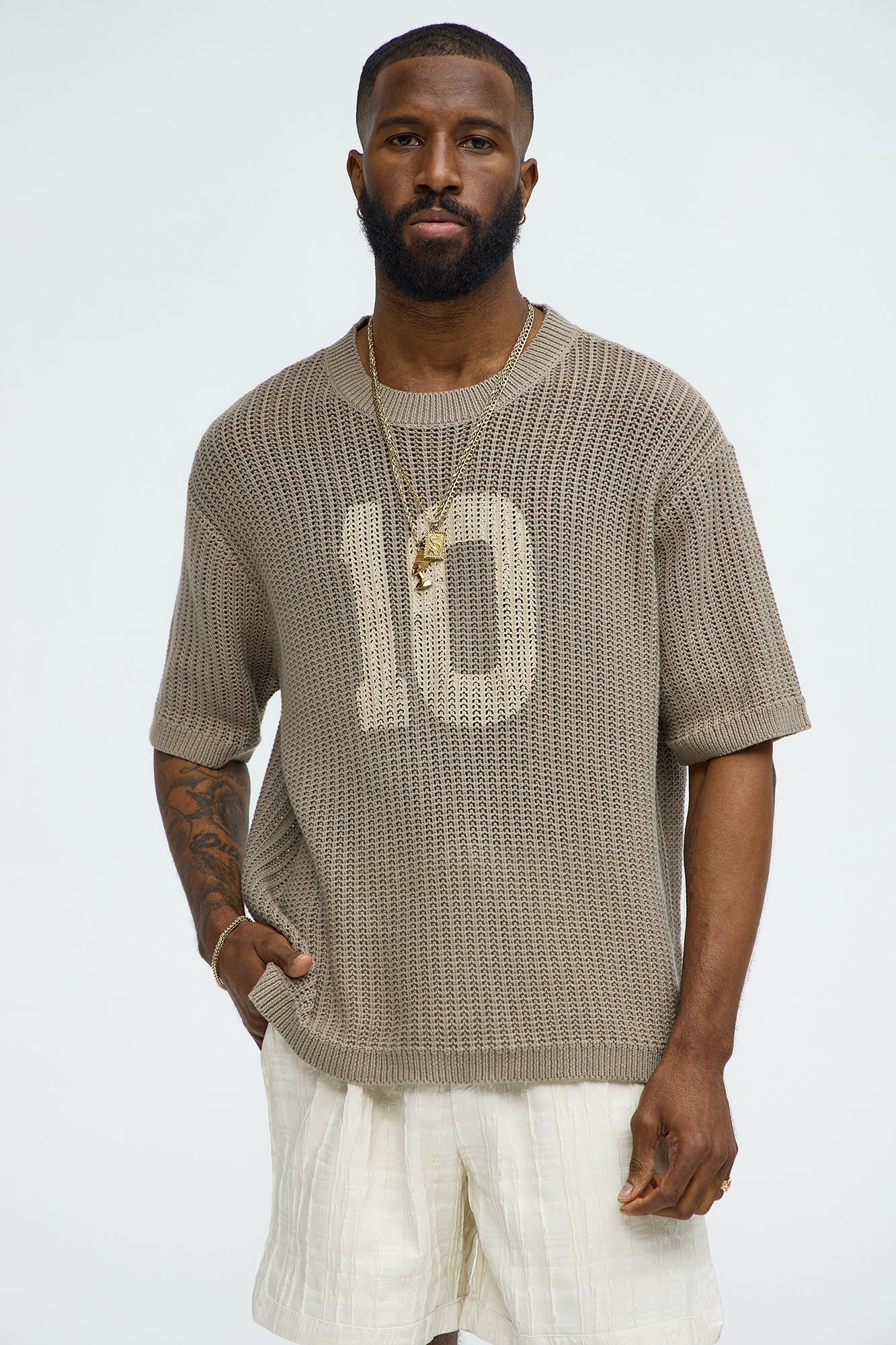 Printed Textured Knit Short Sleeve Tee - Brown Fashion Nova