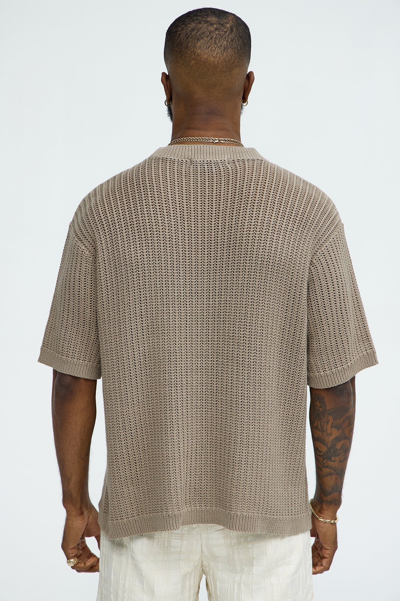 Printed Textured Knit Short Sleeve Tee - Brown Fashion Nova