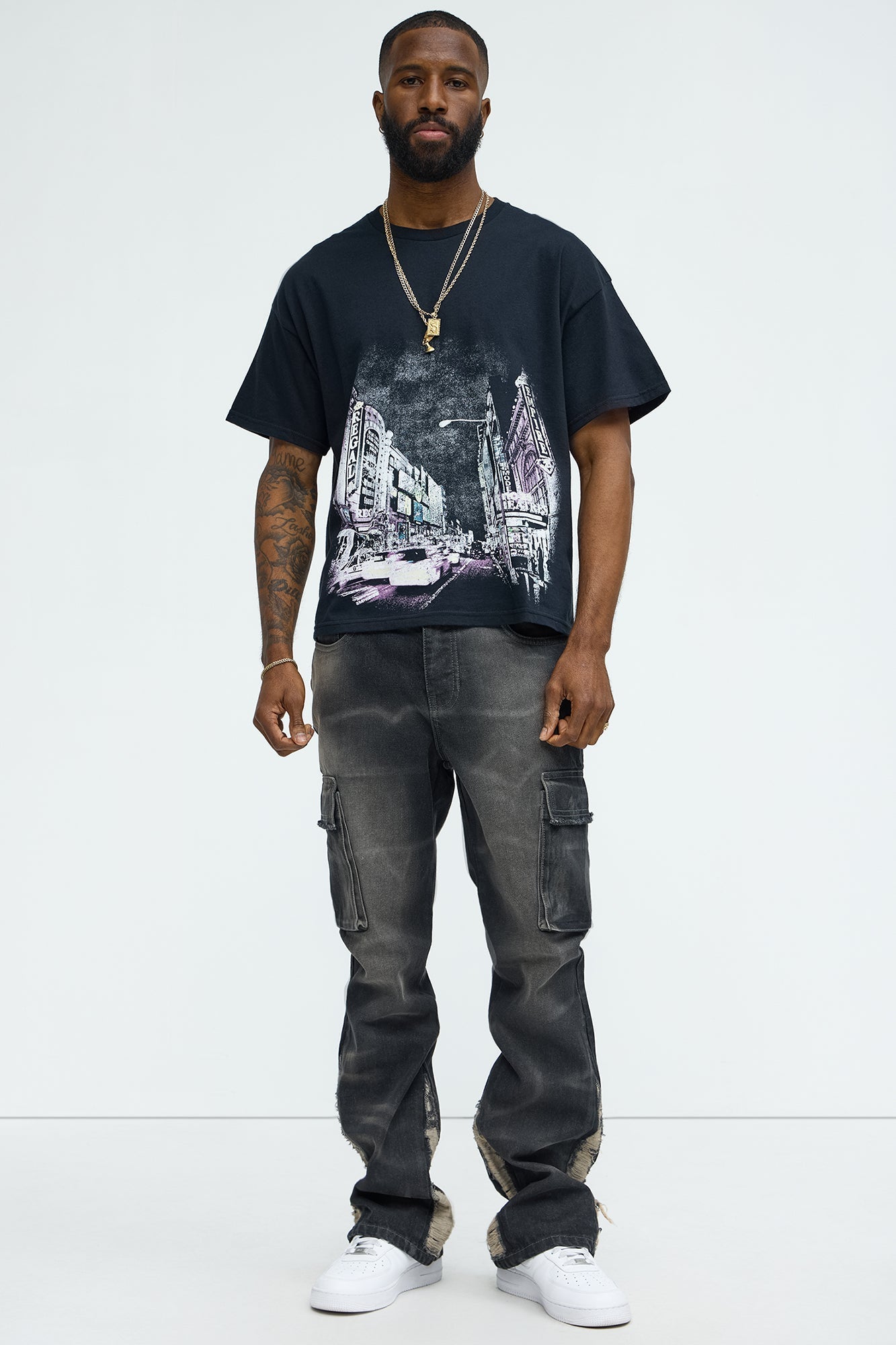 Kaine Stacked Slim Flare Jeans - Black Wash Fashion Nova