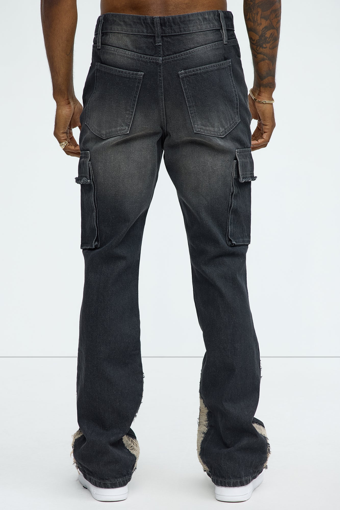 Kaine Stacked Slim Flare Jeans - Black Wash Fashion Nova