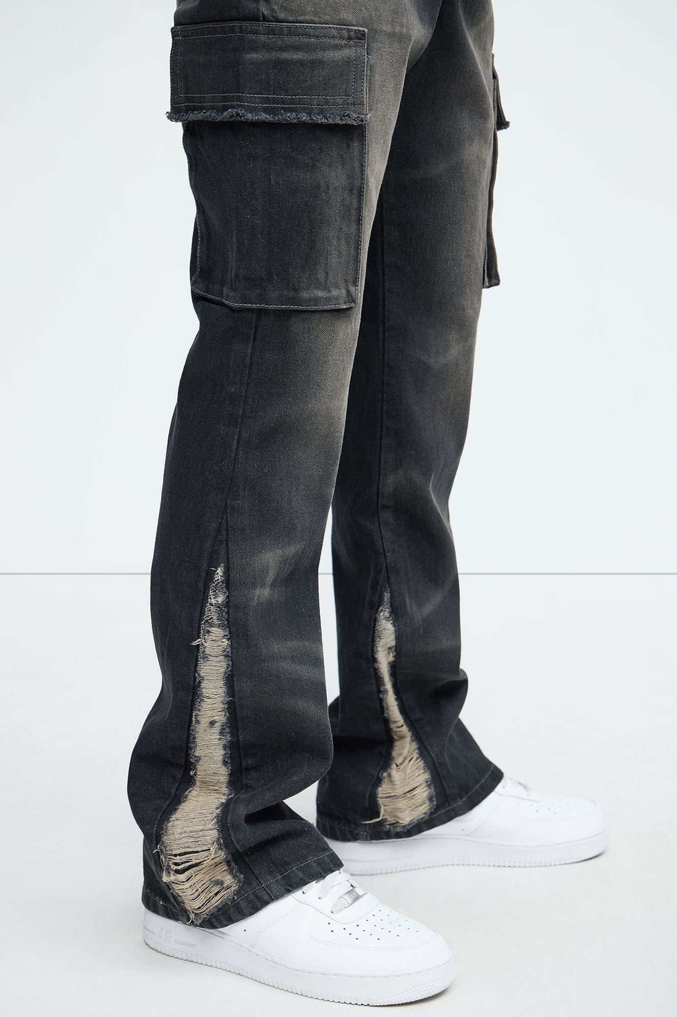 Kaine Stacked Slim Flare Jeans - Black Wash Fashion Nova
