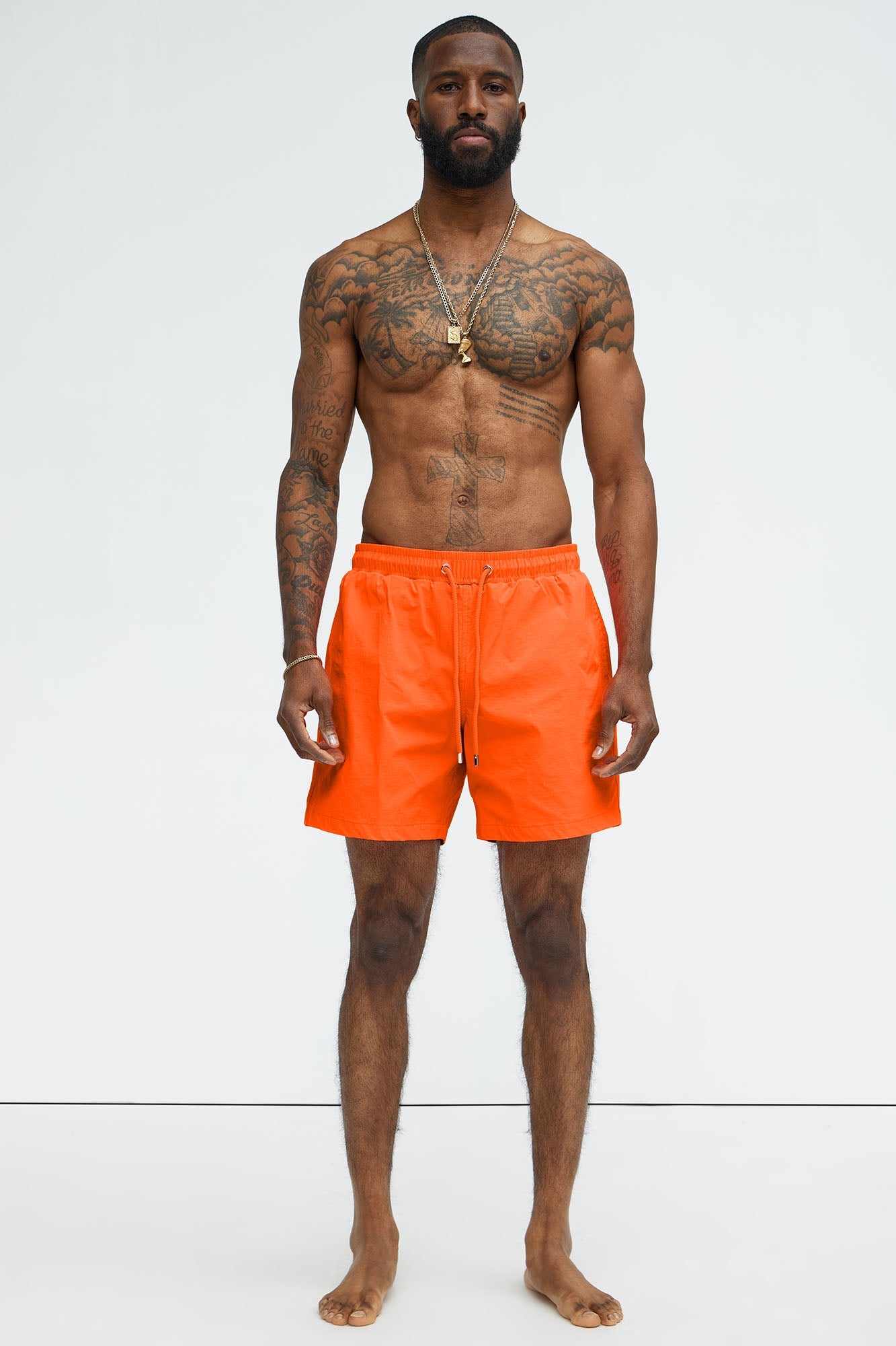Montez Stretch Swim Trunk 7″ - Orange Fashion Nova