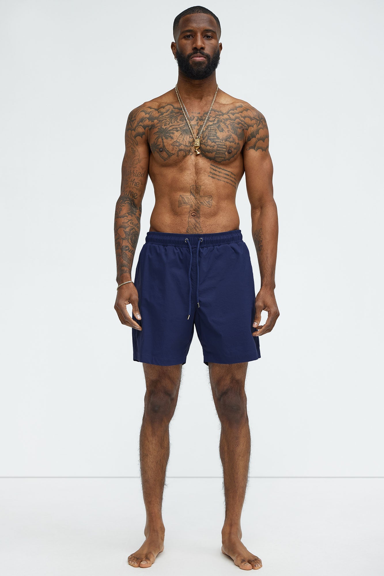 Montez Stretch Swim Trunk 7″ - Navy Fashion Nova