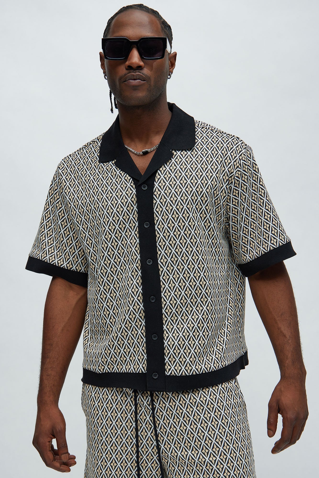 Rushmore Knit Shirt - Black/combo Fashion Nova