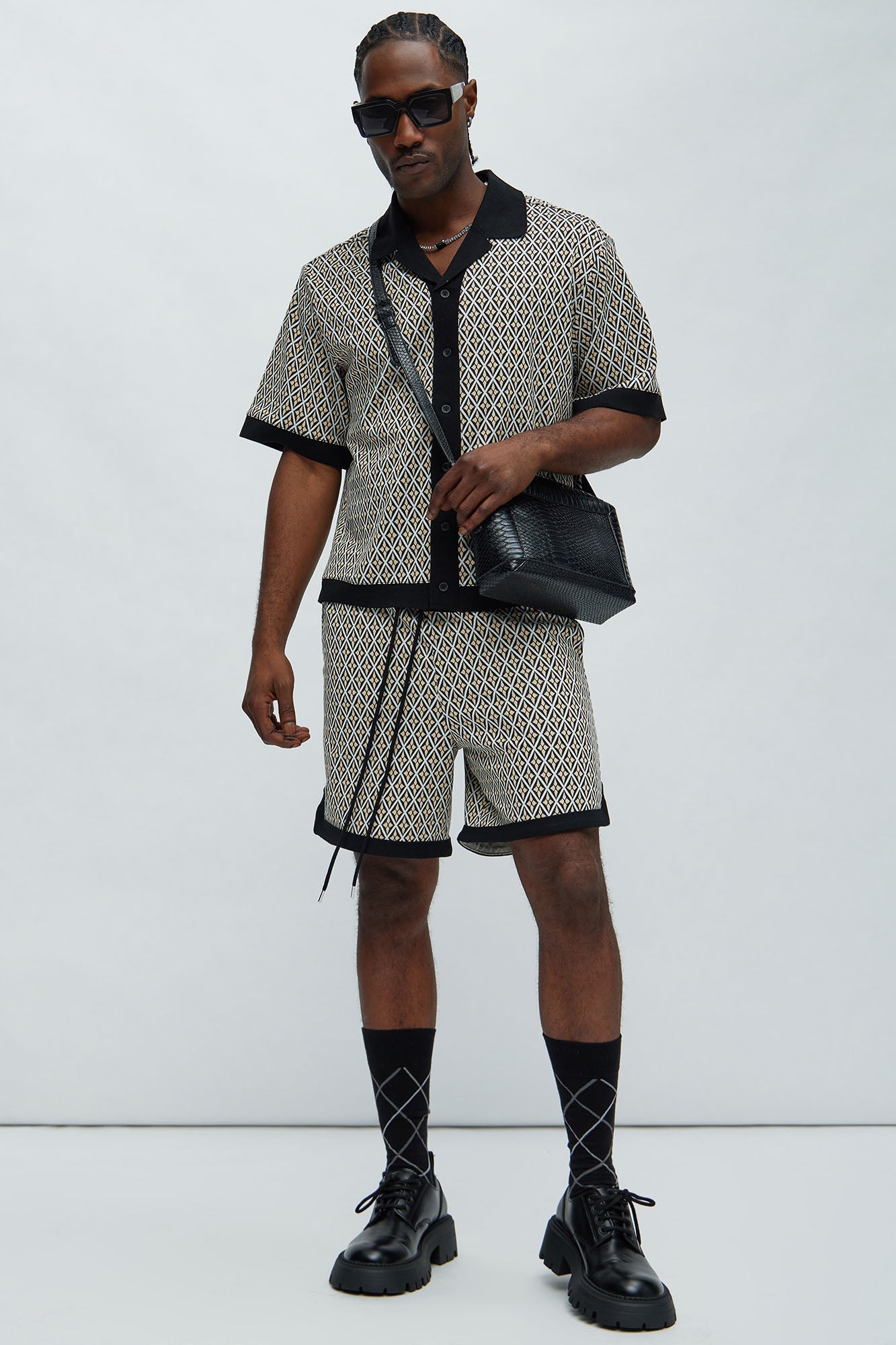 Rushmore Knit Warmup Shorts - Black/combo Fashion Nova