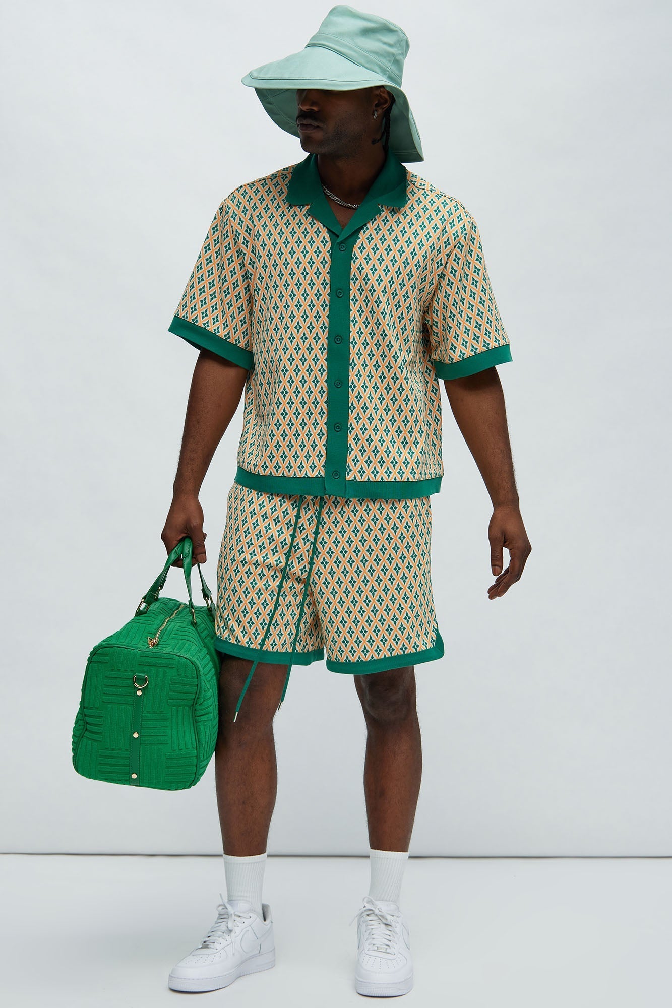 Rushmore Knit Shirt - Green/combo Fashion Nova