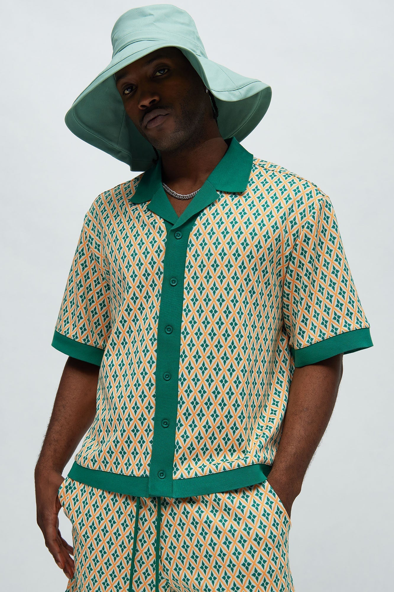Rushmore Knit Shirt - Green/combo Fashion Nova