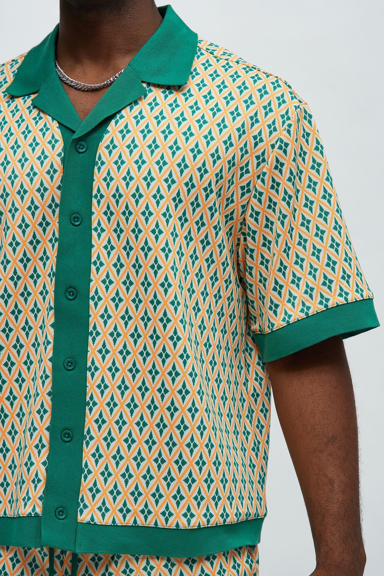 Rushmore Knit Shirt - Green/combo Fashion Nova