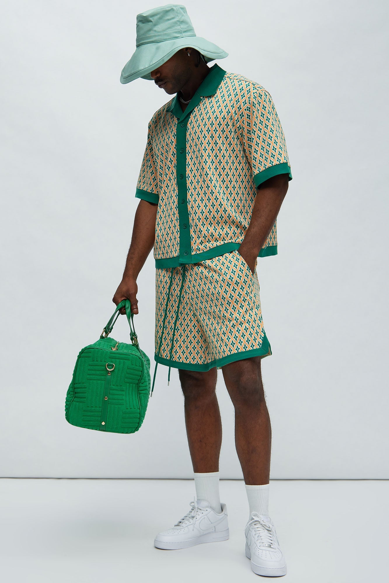Rushmore Knit Warmup Shorts - Green/combo Fashion Nova