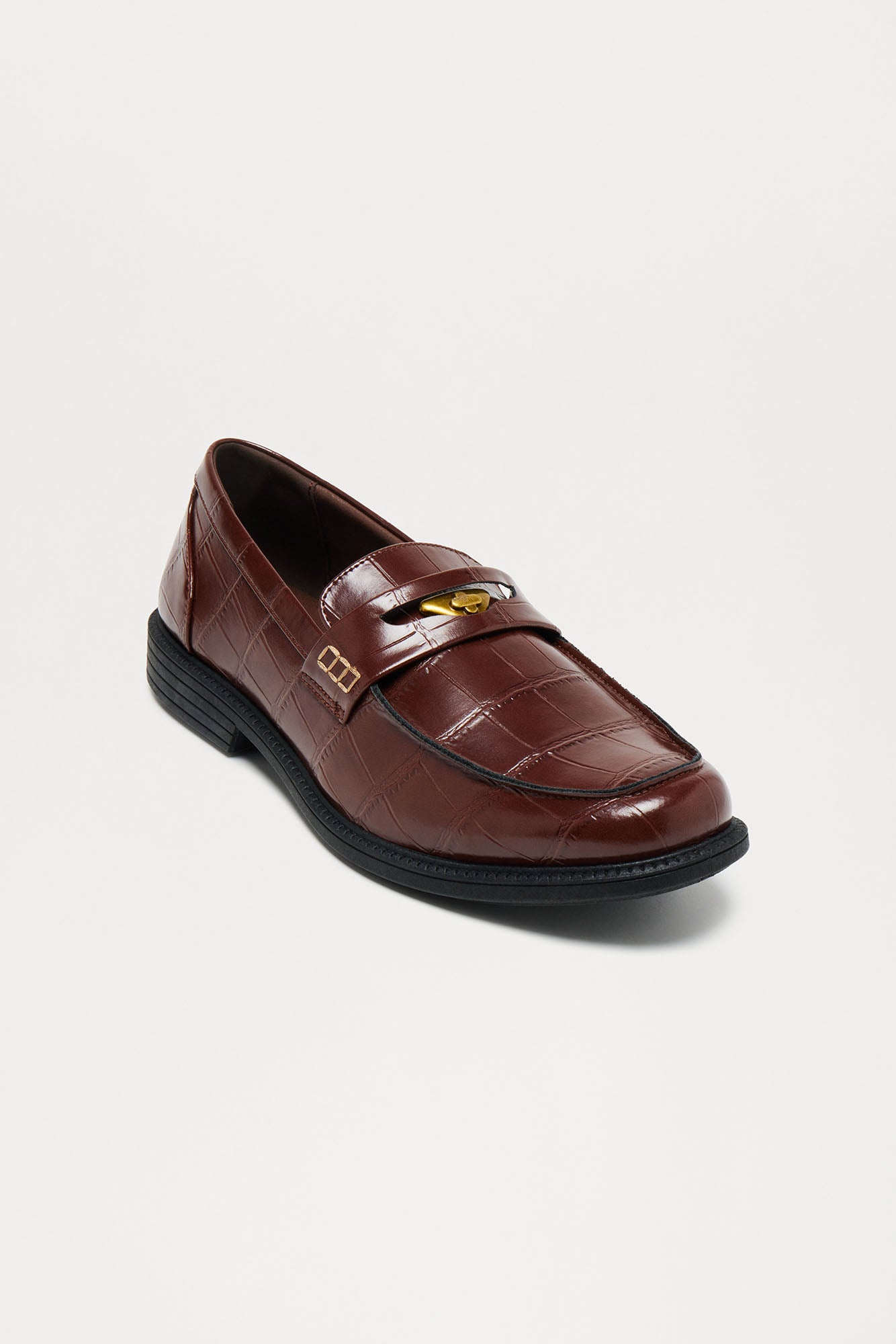 Embossed Crocodile Buckle Slip On Loafer - Brown Fashion Nova