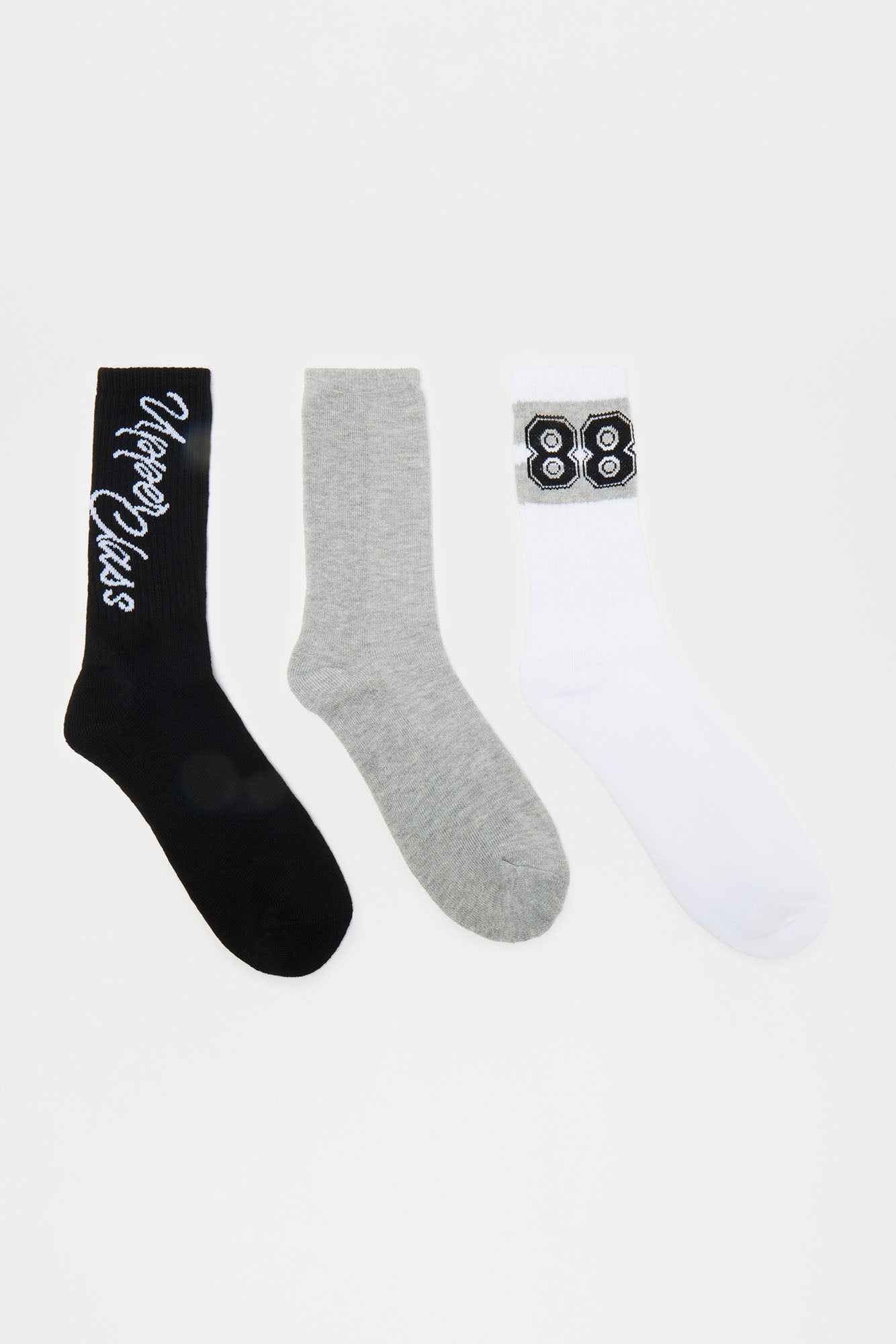 Upper Class Solid Graphic Crew Socks 3 Pack - Black/combo Fashion Nova