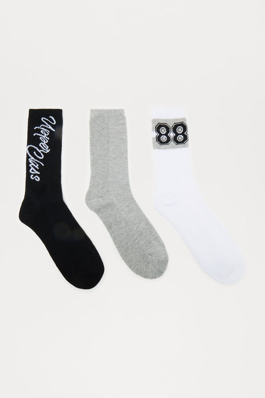 Upper Class Solid Graphic Crew Socks 3 Pack - Black/combo Fashion Nova