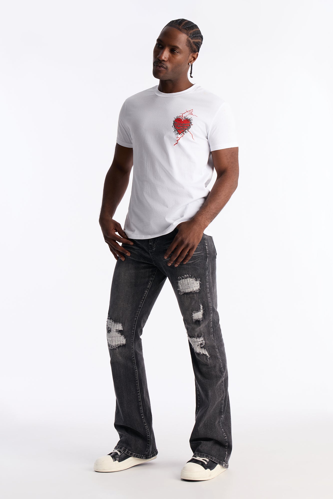 Stacked Skinny Flare Classic Destroyed Jeans - Black Wash Fashion Nova