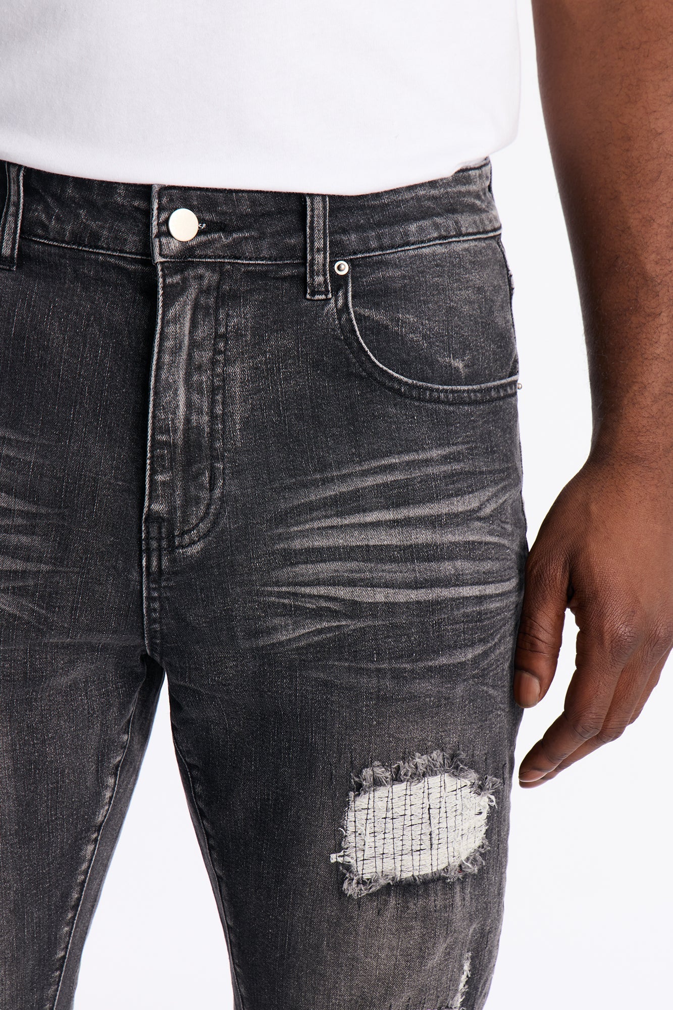 Stacked Skinny Flare Classic Destroyed Jeans - Black Wash Fashion Nova
