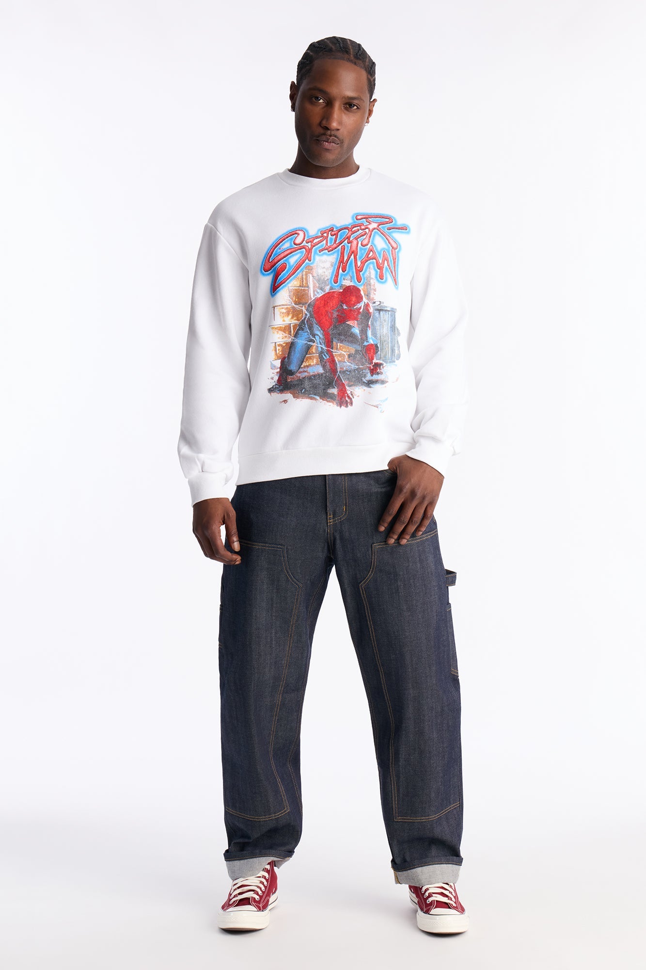 Marvel Spiderman Crawling Spider Crew Neck Sweatshirt - White Fashion Nova