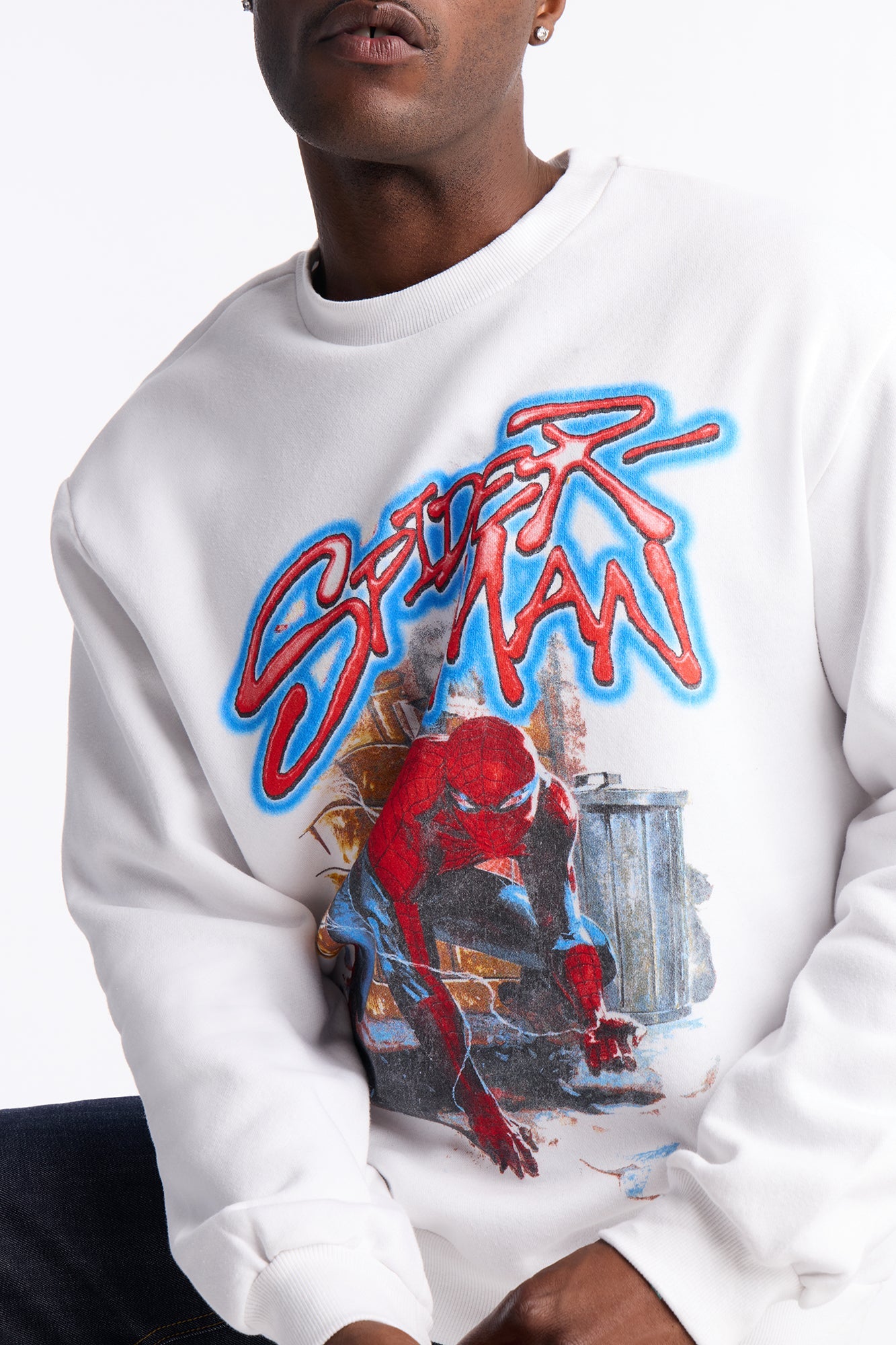 Marvel Spiderman Crawling Spider Crew Neck Sweatshirt - White Fashion Nova