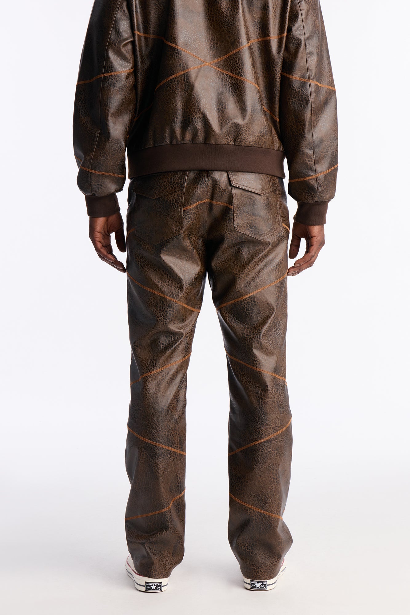 Straight Vintage Chainstitch Faux Leather Pant - Brown Fashion Nova