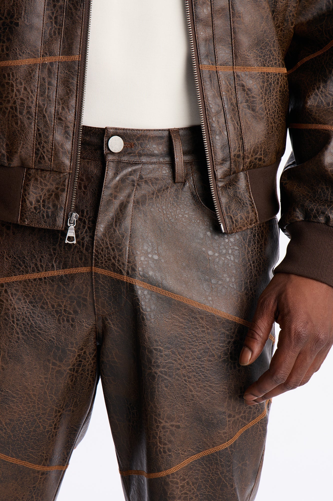 Straight Vintage Chainstitch Faux Leather Pant - Brown Fashion Nova