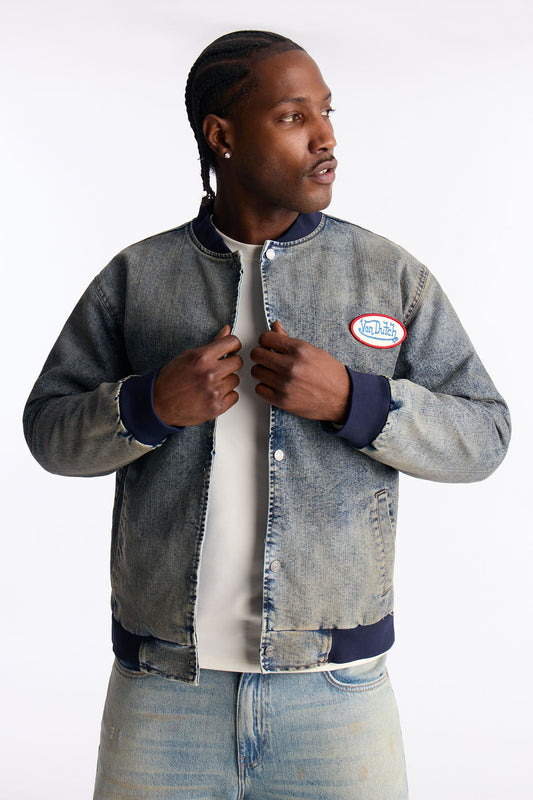 Von Dutch Denim Patch Bomber - Vintage Blue Wash Fashion Nova