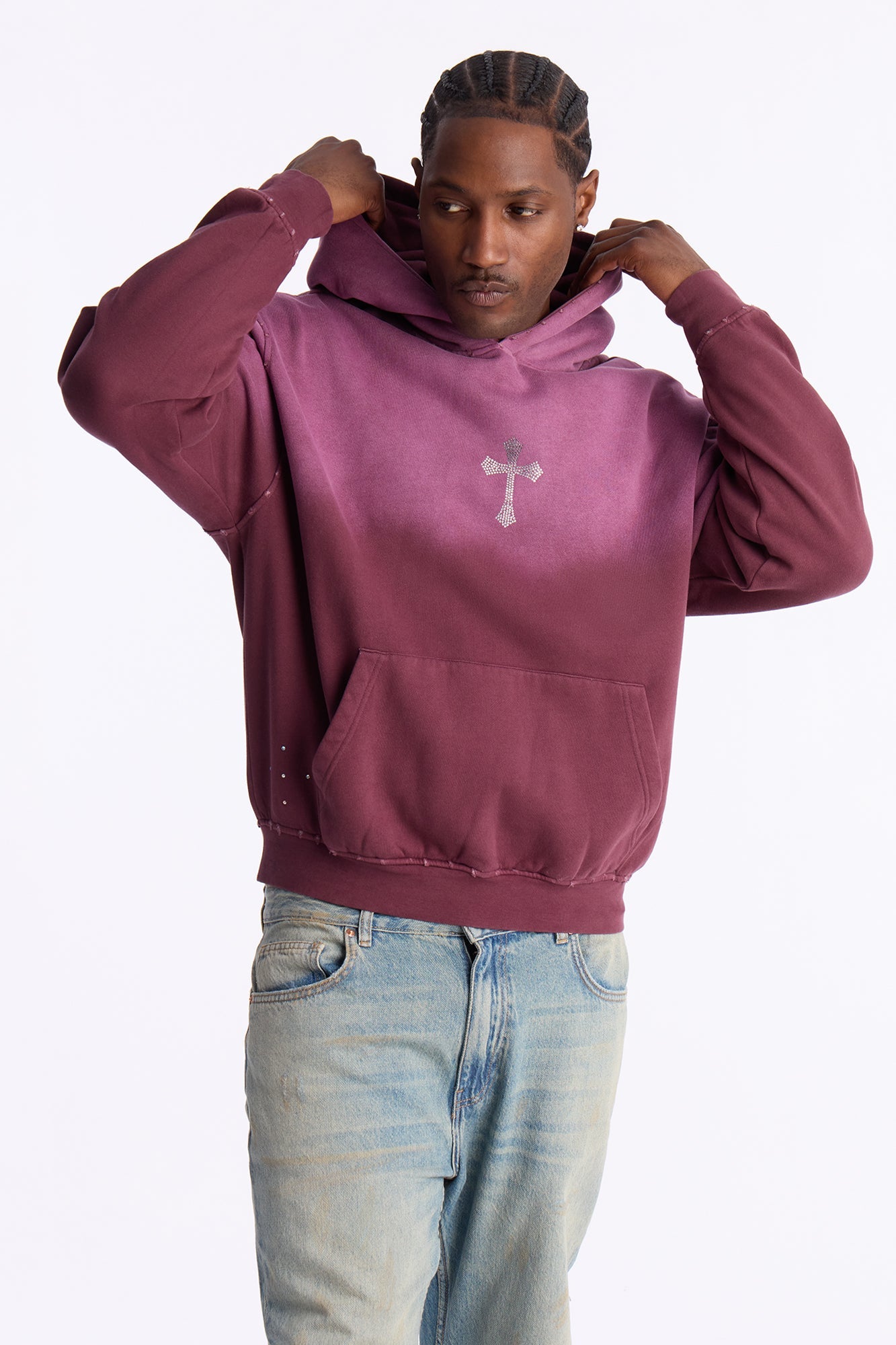 God Is Stronger Rhinestone Hoodie - Plum Fashion Nova
