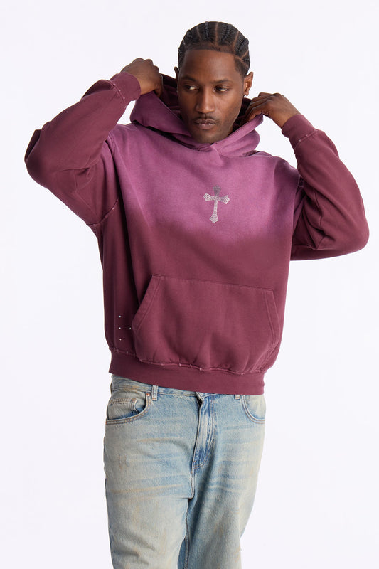 God Is Stronger Rhinestone Hoodie - Plum Fashion Nova
