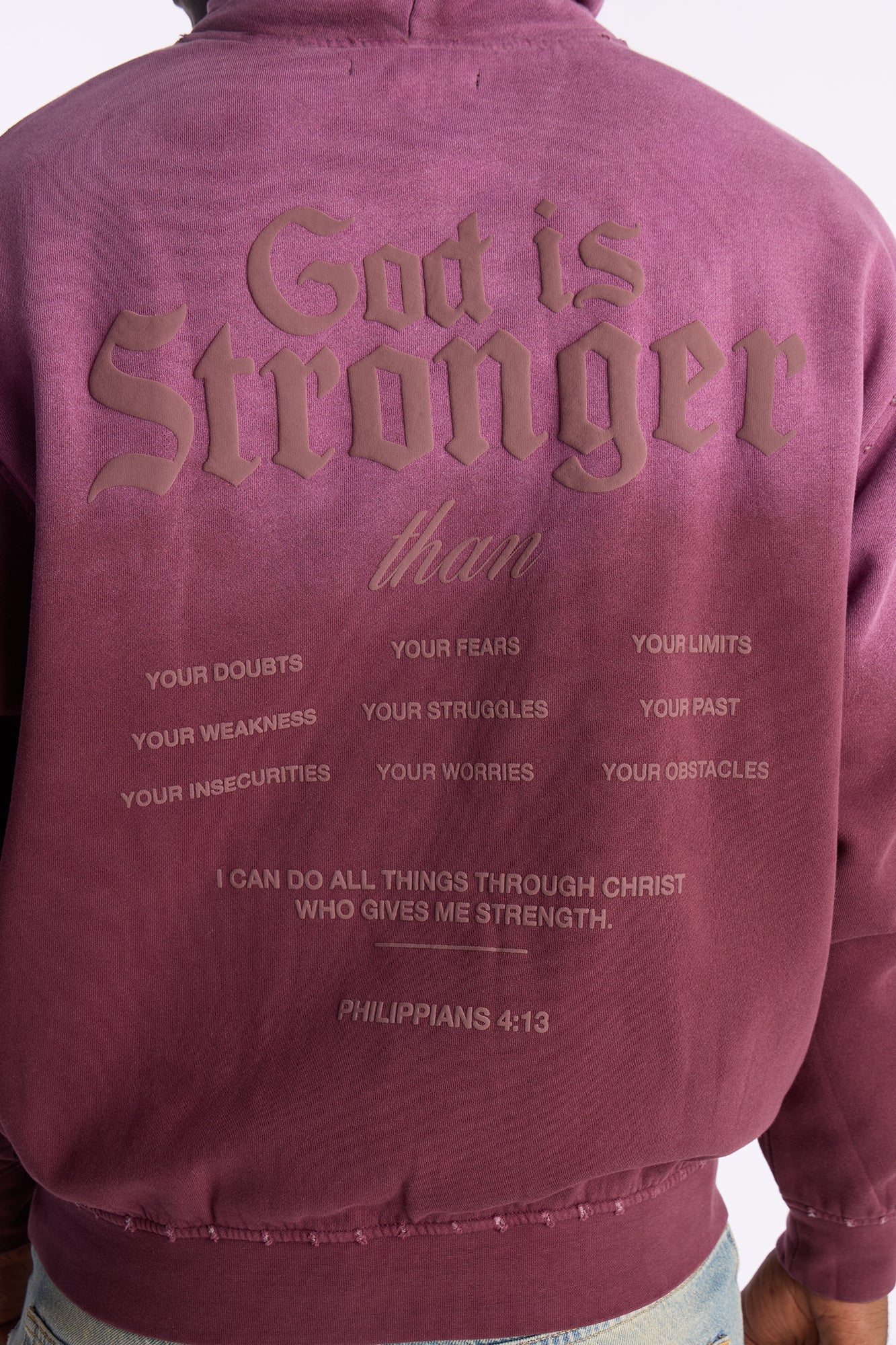 God Is Stronger Rhinestone Hoodie - Plum Fashion Nova