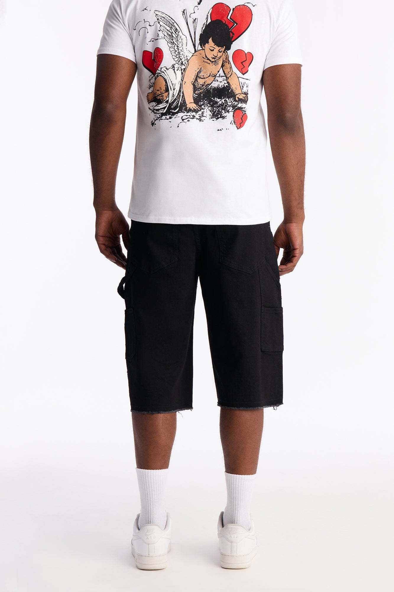 Baggy Flamed Jewel Carpenter Denim Short - Black Fashion Nova