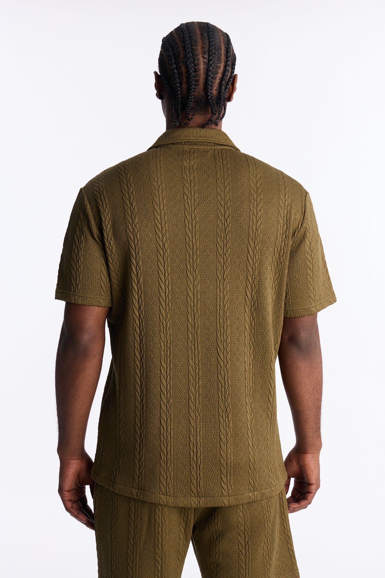 Textured Stripes Cuban Short Sleeve Button Up Shirt - Olive Fashion Nova