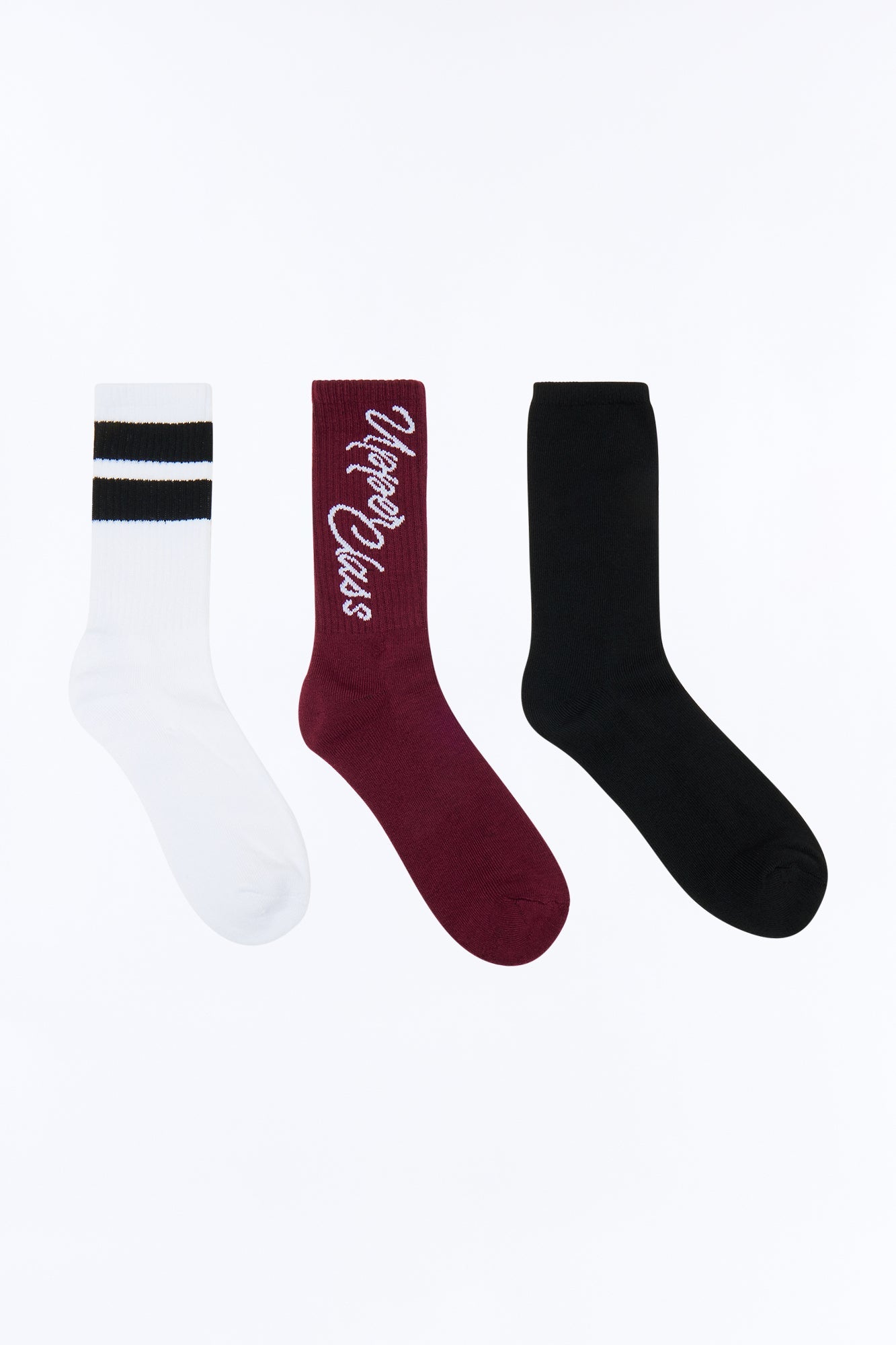 Upper Class Solid Graphic Crew Socks 3 Pack - Burgundy/combo Fashion Nova