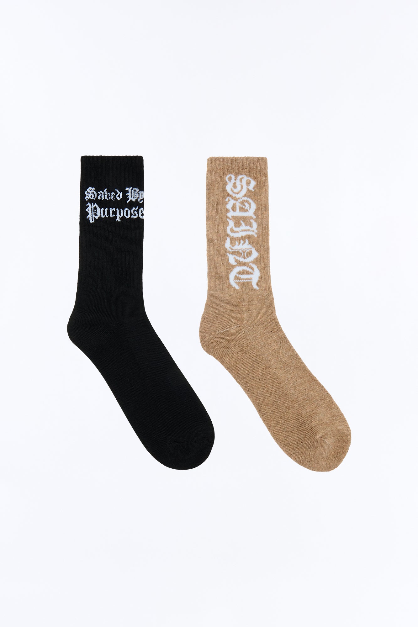 Blessed Solid Graphic Crew Socks 2 Pack - Tan/Multi Fashion Nova