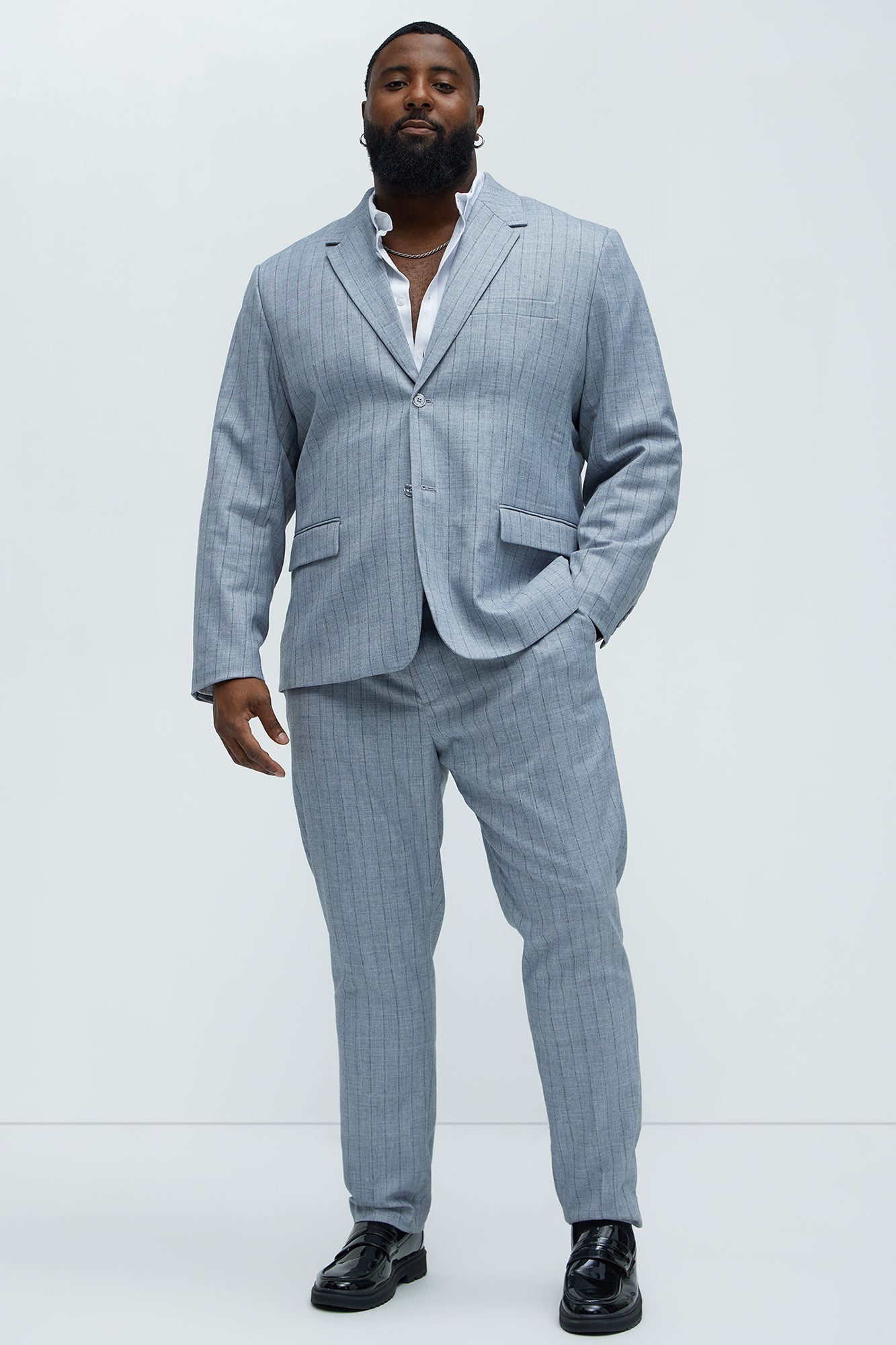Roswel Textured Stripes Blazer - Grey Fashion Nova