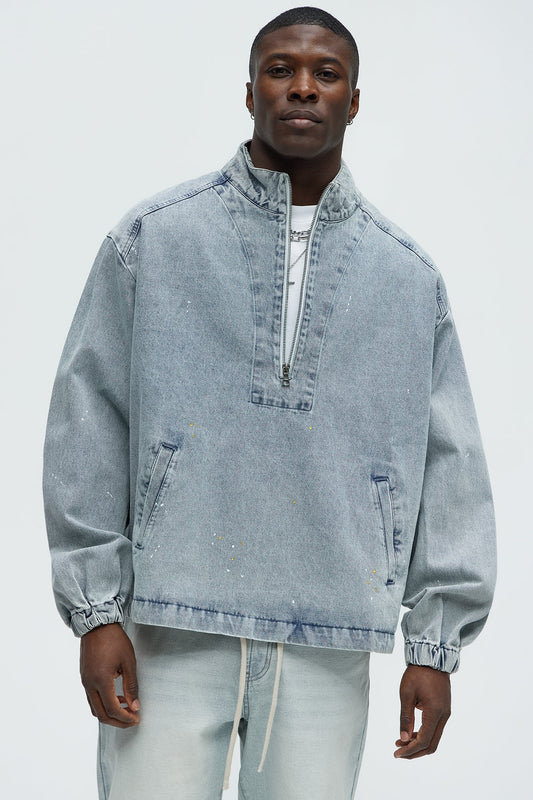 Distressed Denim Anorak Jacket - Light Wash Fashion Nova