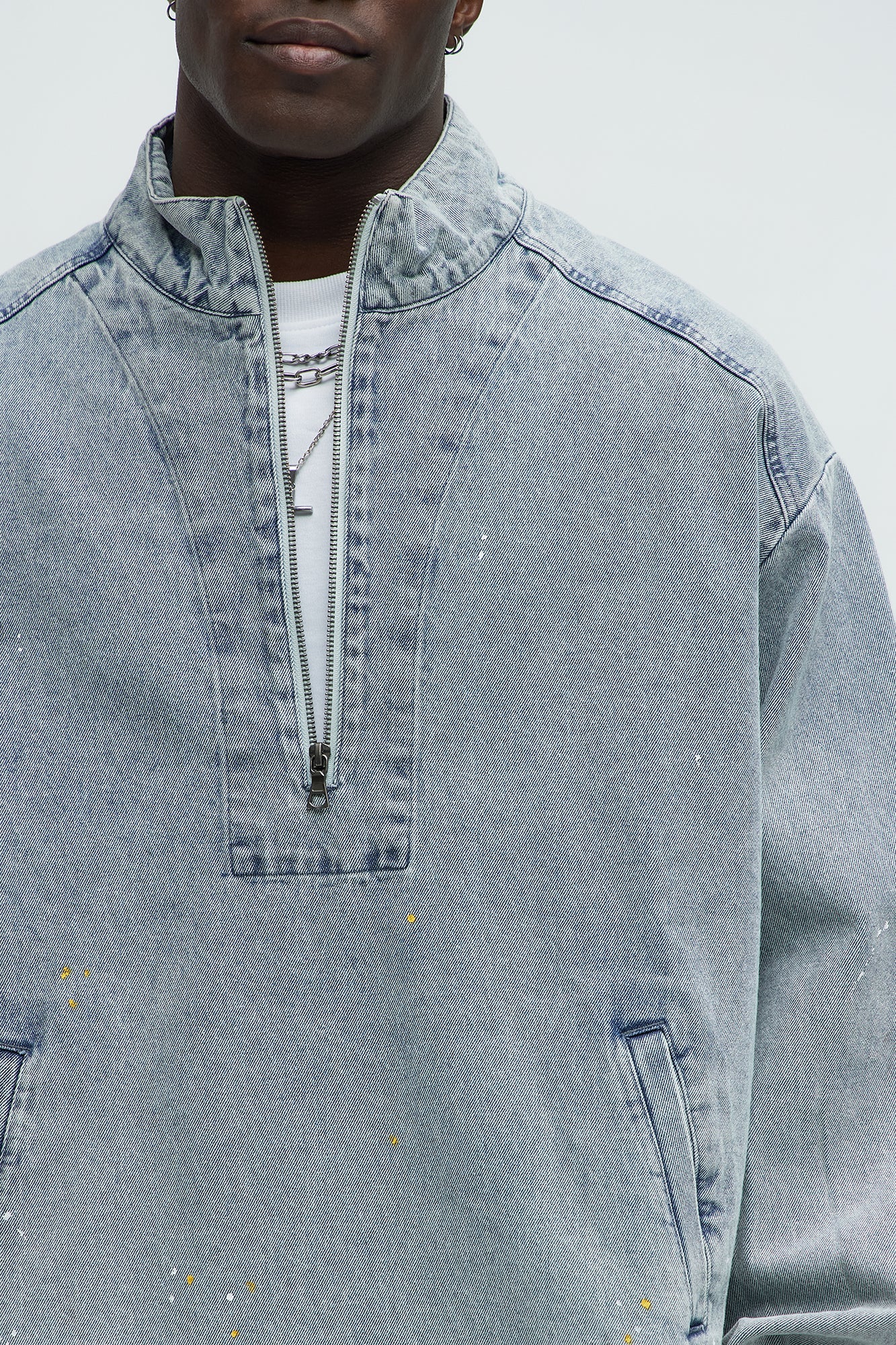 Distressed Denim Anorak Jacket - Light Wash Fashion Nova