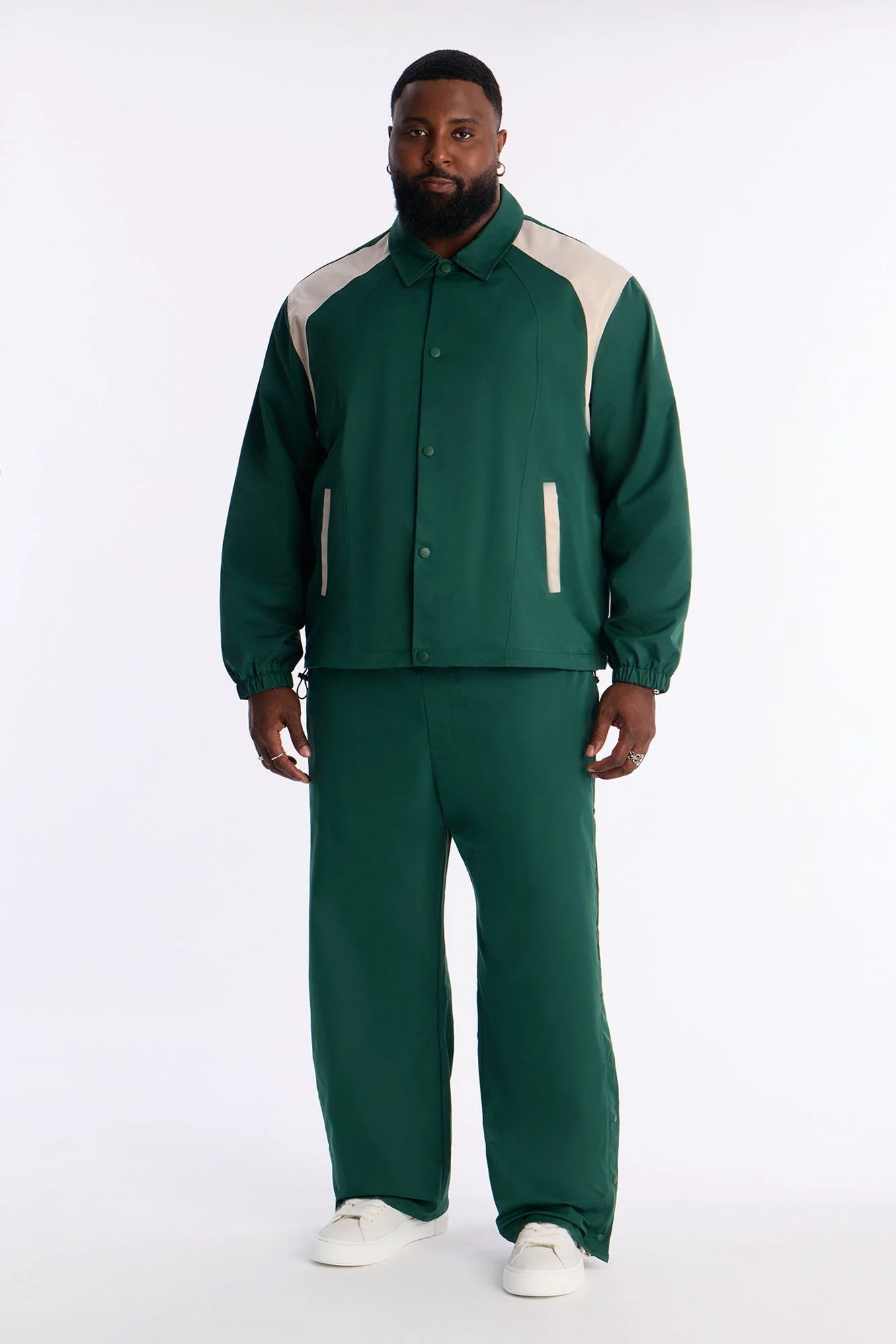 Relaxed Button Detailed Contrast Panel Coach Jacket - Green Fashion Nova