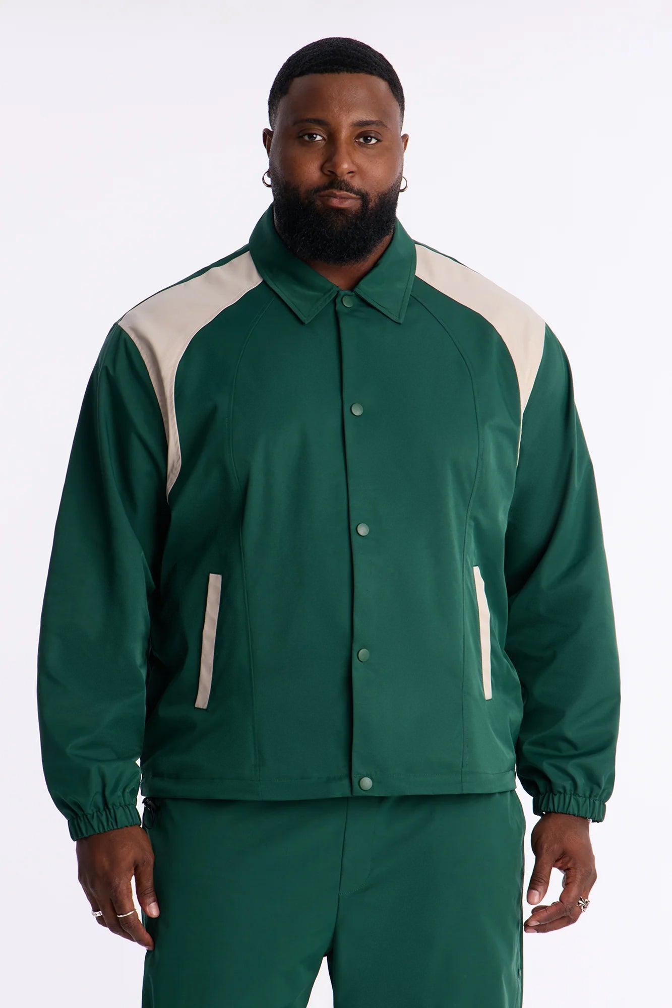 Relaxed Button Detailed Contrast Panel Coach Jacket - Green Fashion Nova
