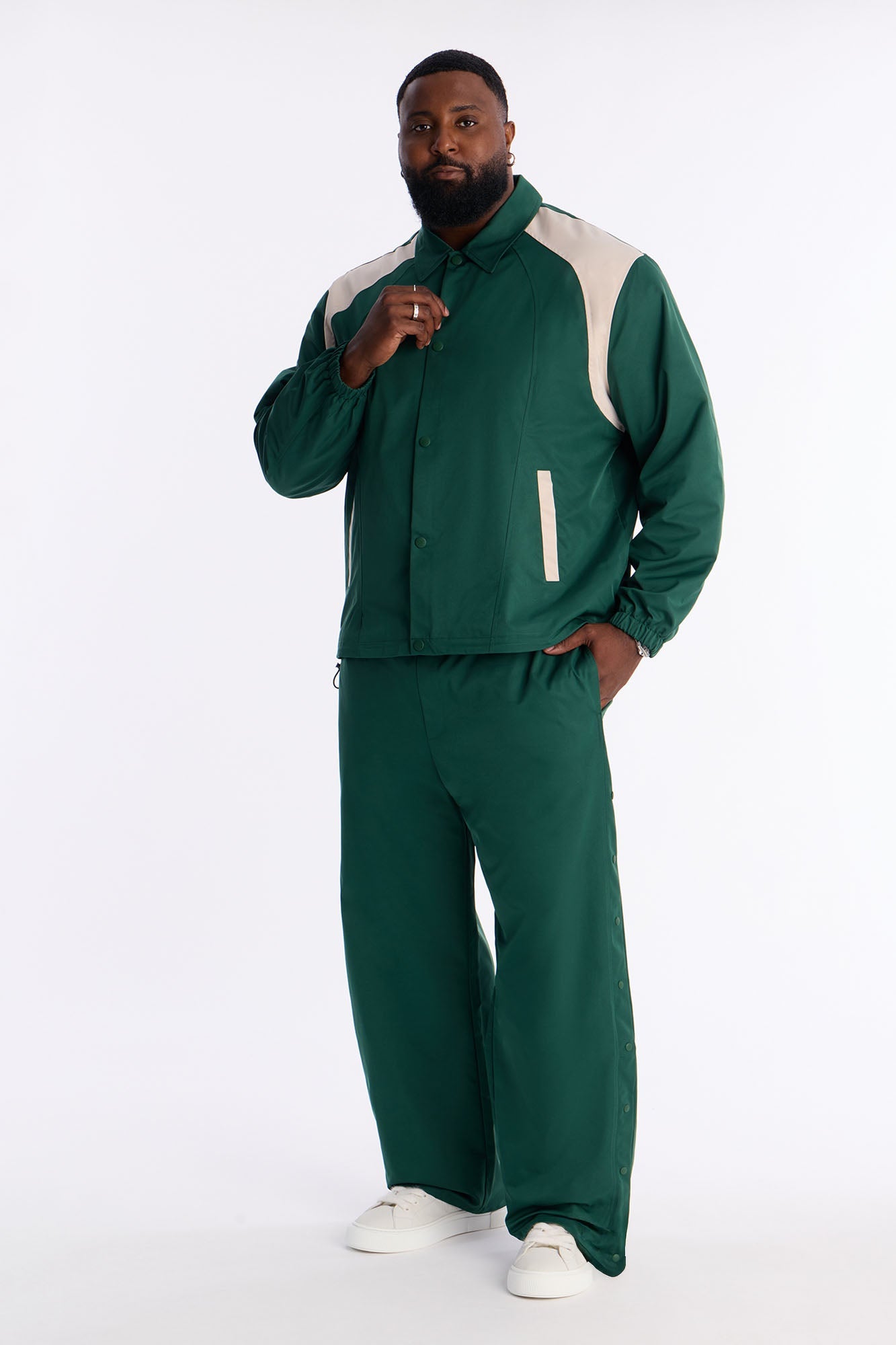 Straight Button Detailed Contrast Panel Pant - Green Fashion Nova