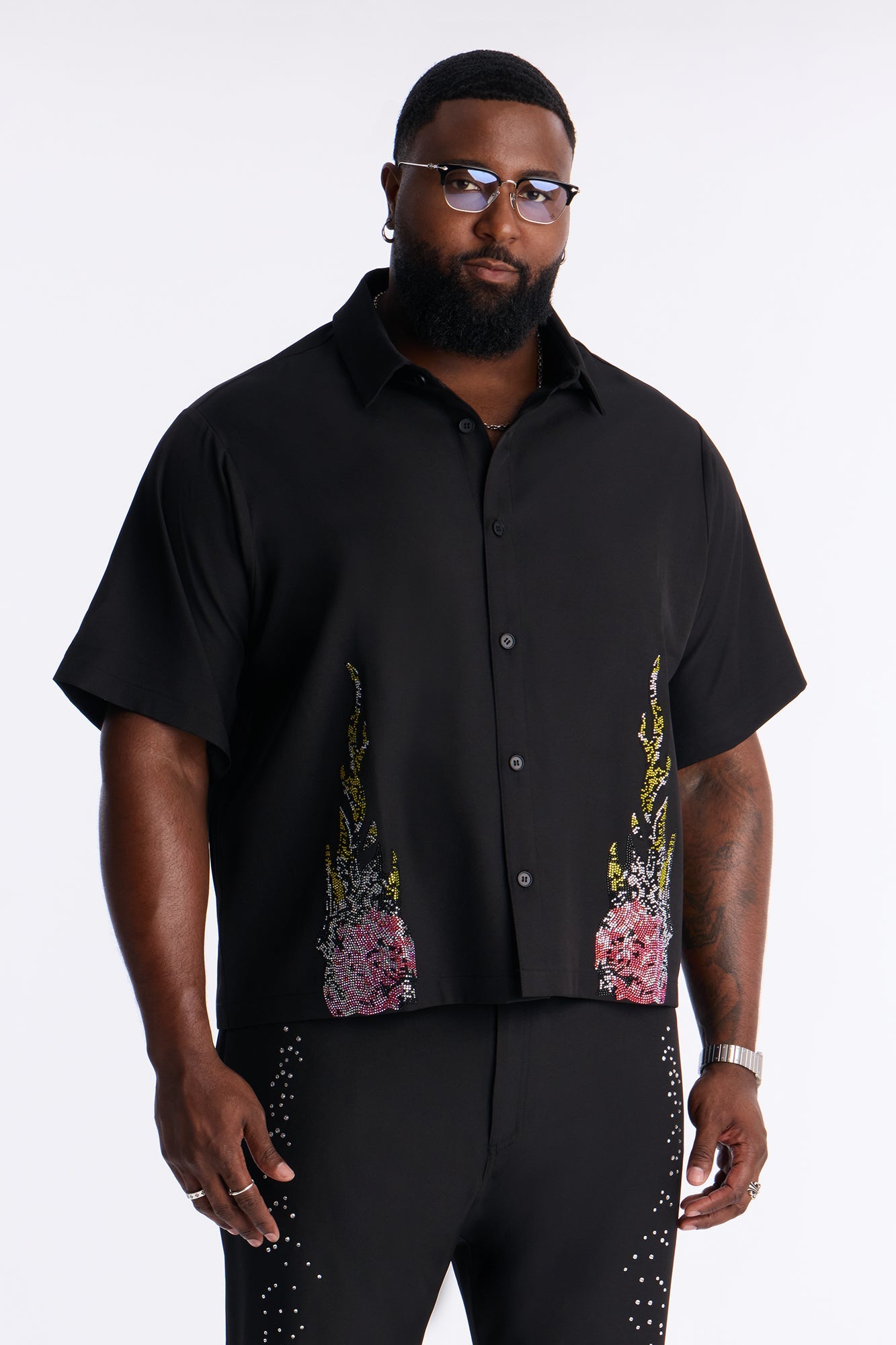 Genesis Origin Embellished Button Up Shirt - Black Fashion Nova