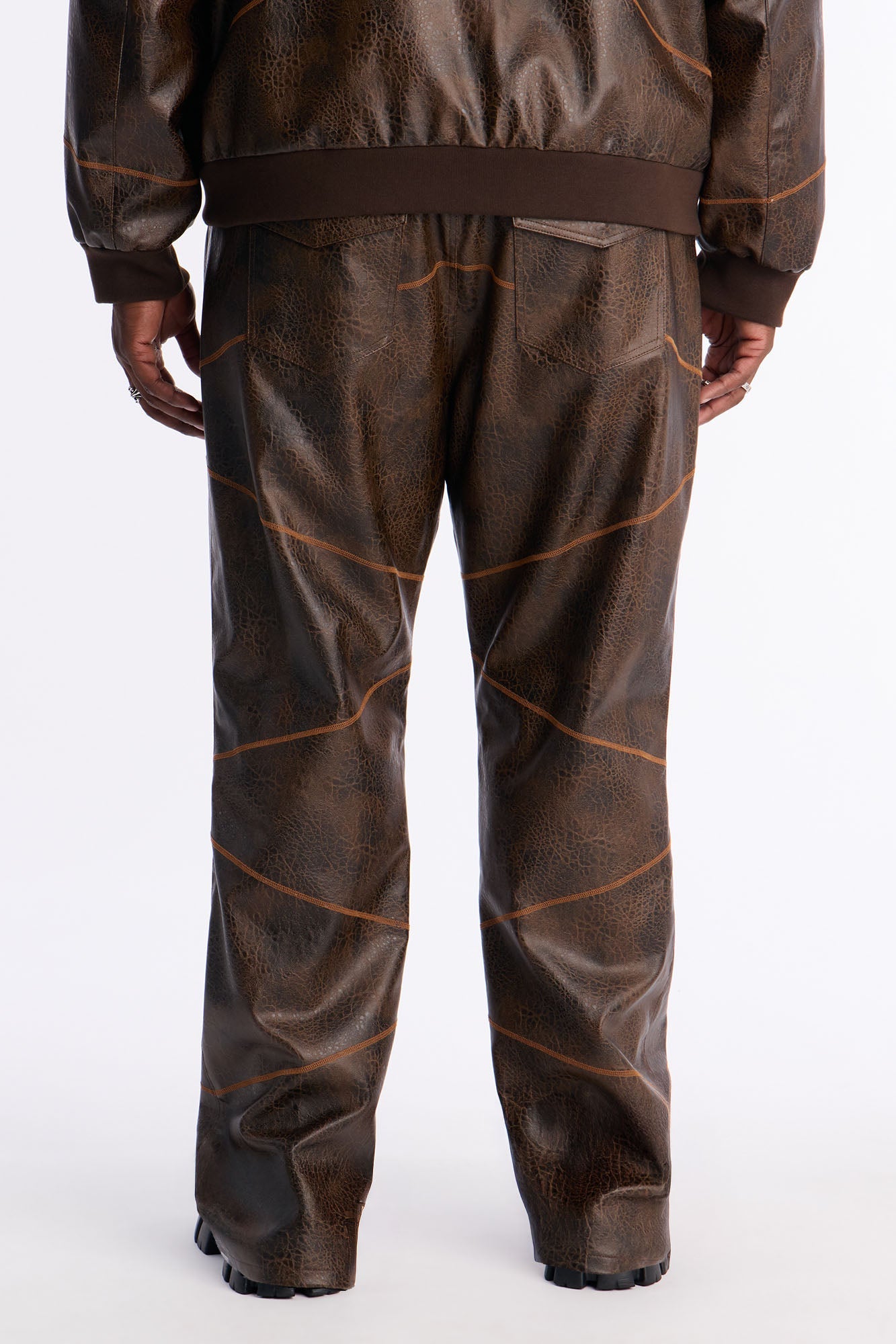 Straight Vintage Chainstitch Faux Leather Pant - Brown Fashion Nova