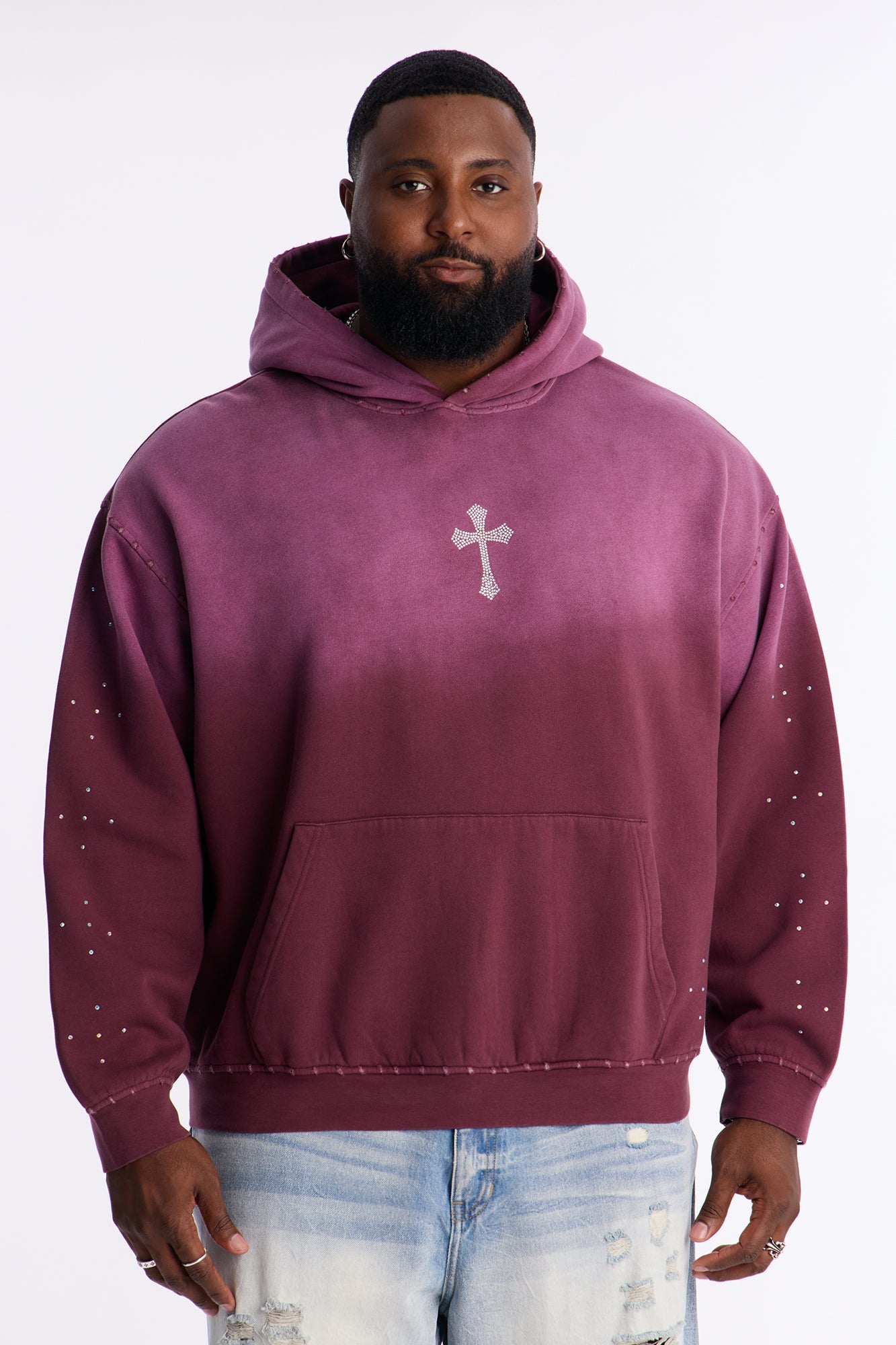 God Is Stronger Rhinestone Hoodie - Plum Fashion Nova