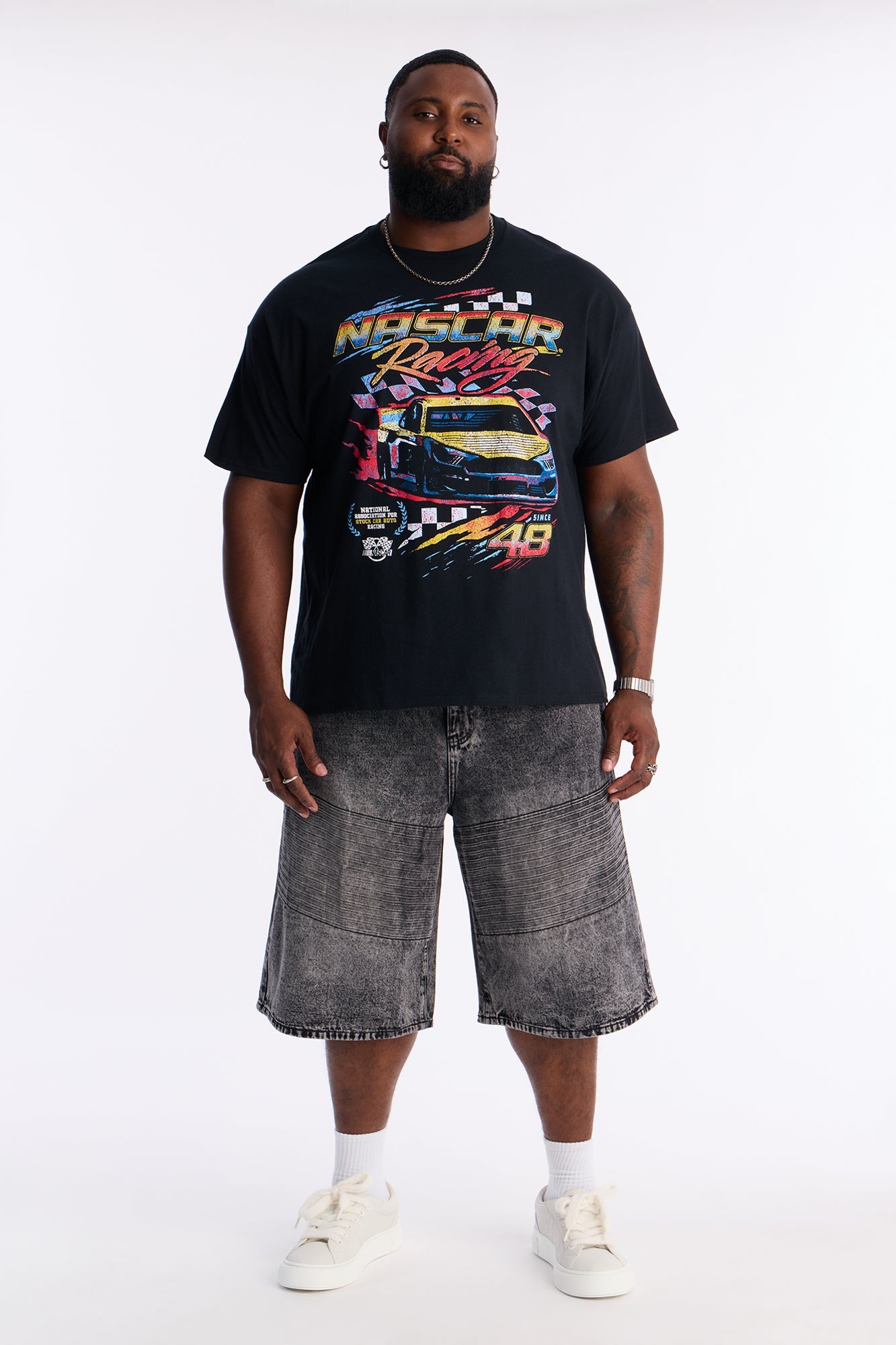 Baggy Embossed Linez Denim Short - Acid Wash Black Fashion Nova
